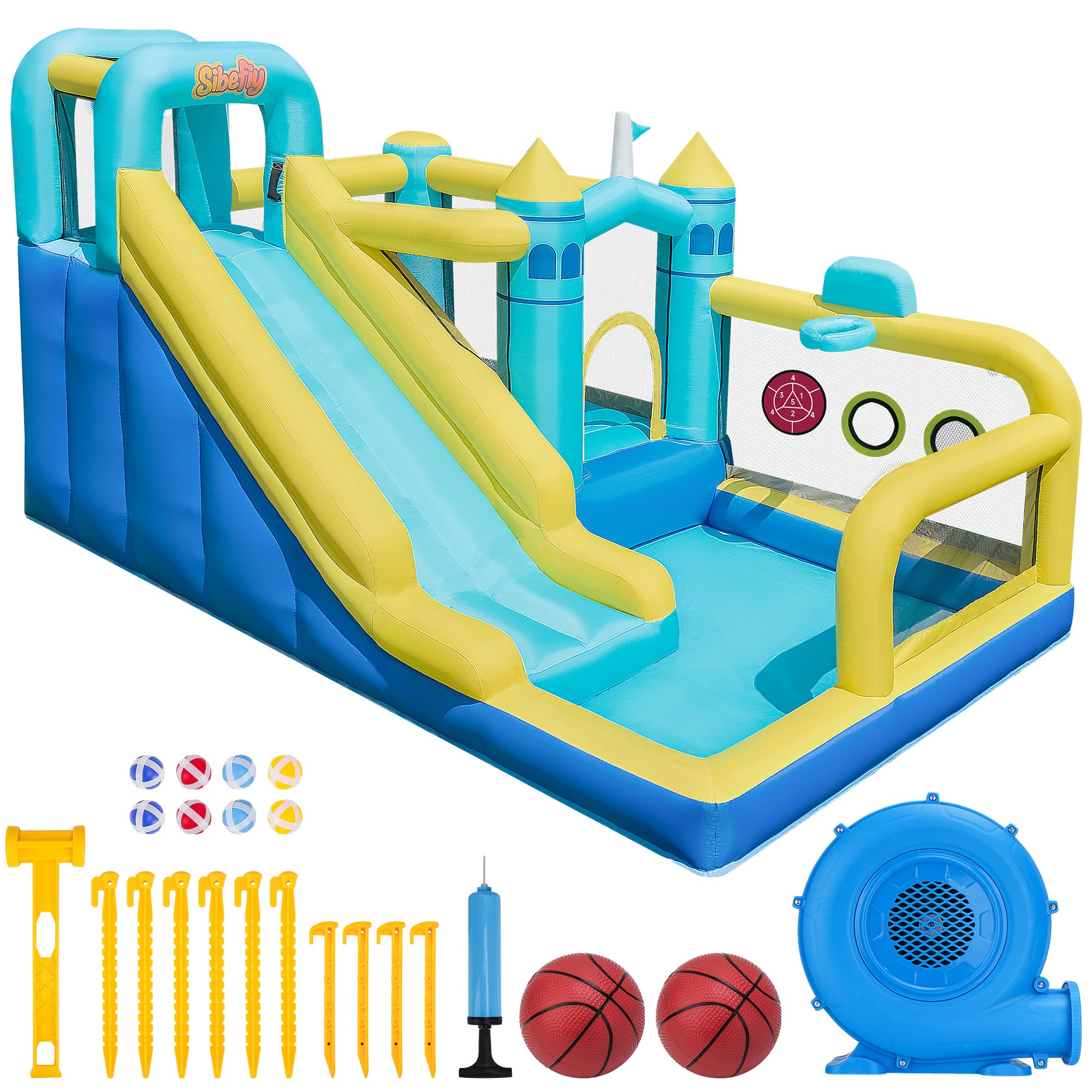 Photo 1 of Sibefiy Inflatable Bounce House with Slide and Basketball Hoop