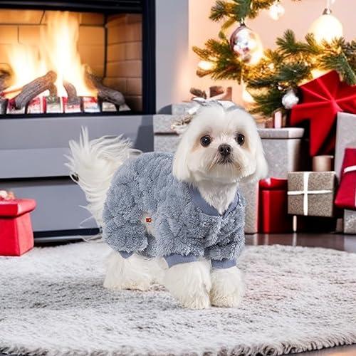 Miniatura 3 de Pijama de felpa para perro para clima frío, ropa de 4 patas para perro y gato, mameluco elástico para cachorros, gatito, con botones, cálido y