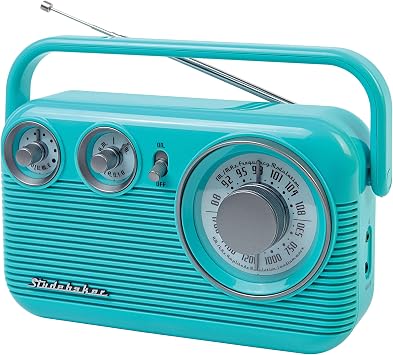 Studebaker SB2003 Retro Portable AM FM Radio | Built in Speaker | AC Powered/Battery | Aux-in Cable (Bundle) (Turquoise)