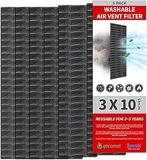 gecomat Washable Reusable Professional, Air Vent Filter, AC Vent Filter, Floor Register Filter for Home (Black), 3" x 10", Reduce Dust, Dirt, Odor, Pollen, Hair, Aero-grade filter, 6-Pack