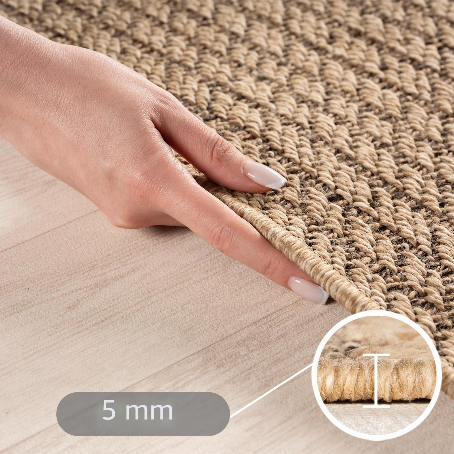 HomebyHome Alfombra Exterior 200x290 cm Resistente a la Intemperie Fácil Cuidado Aspecto Yute Natural Diseño Escandinavo para Salón Dormitorio Terraza Balcón Jardín