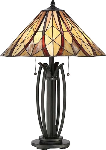 Miniatura 1 de Quoizel TFVY6325VA Victory Tiffany Lámpara de mesa Iluminación, 2 luces, 200 vatios, bronce Valiant (26 pulgadas de alto x 18 pulgadas de ancho)