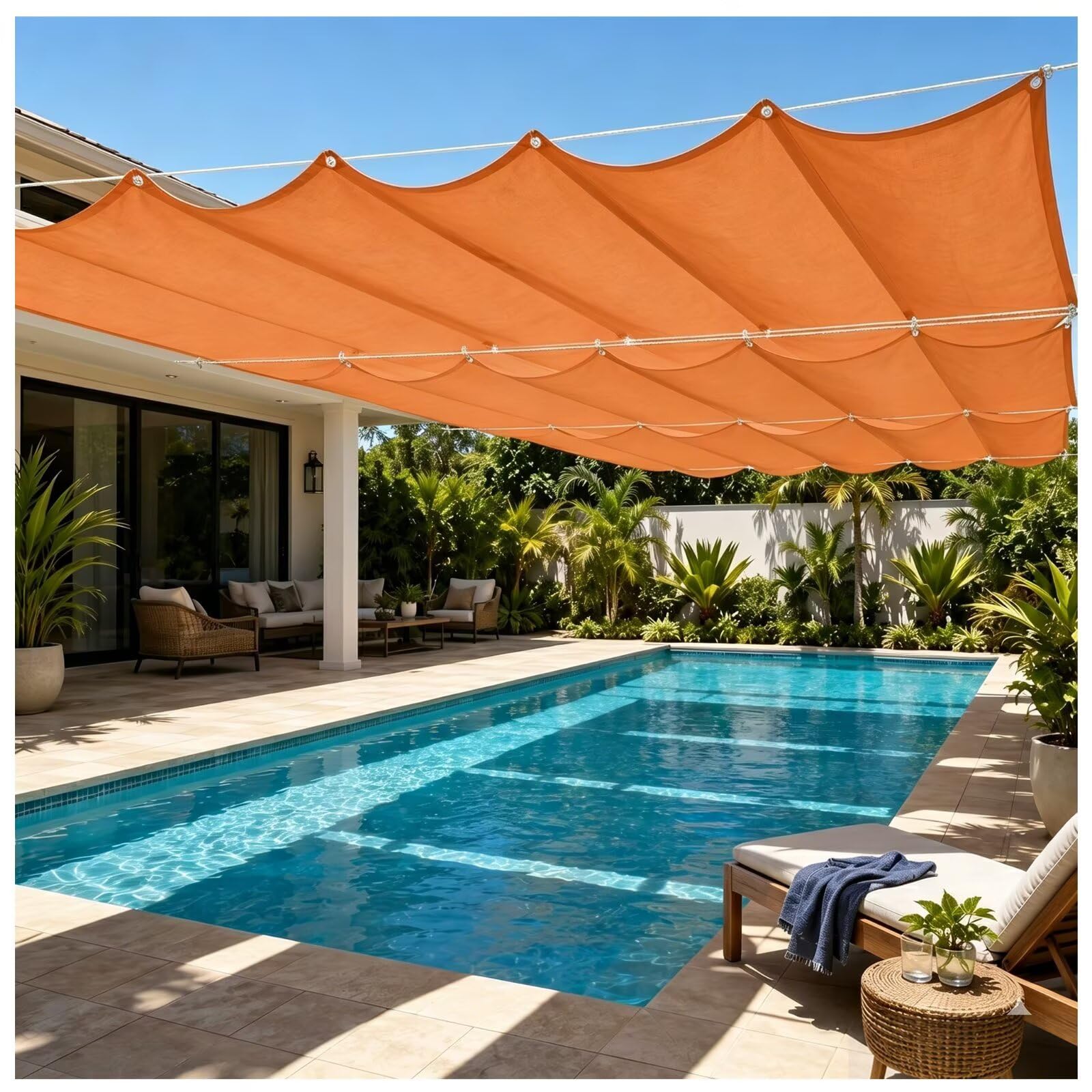 Protection piscine 300x800cm orange anti UV avec fixation simple