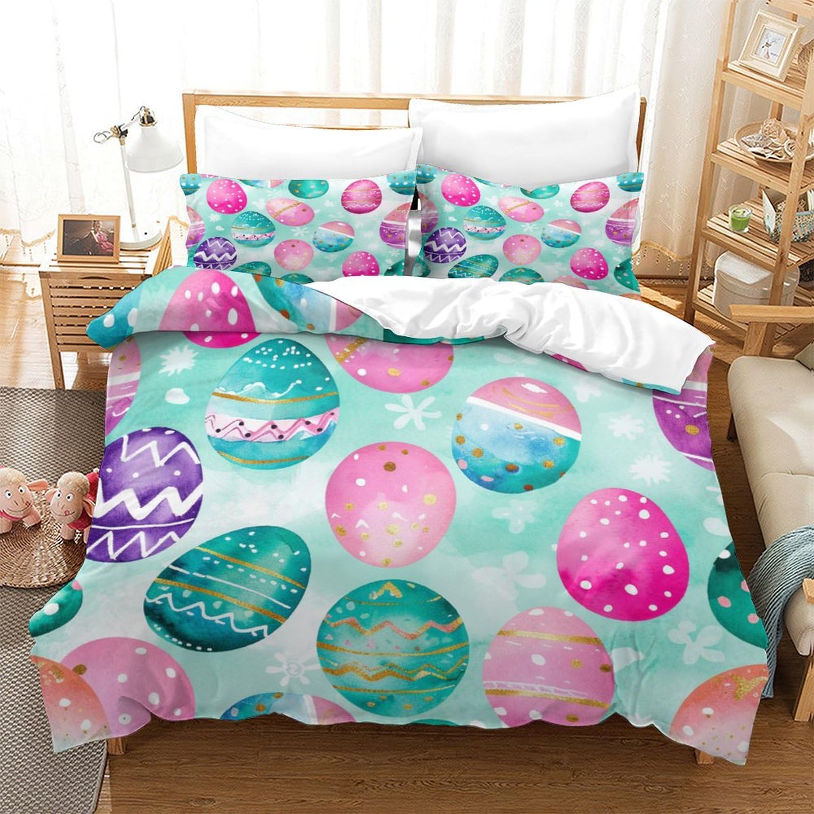 P1S9U7W5Y 3D Printed Easter Egg Duvet Cover Set 3pcs Microfiber Artistic Egg Bedding Set Super king（260x220cm）