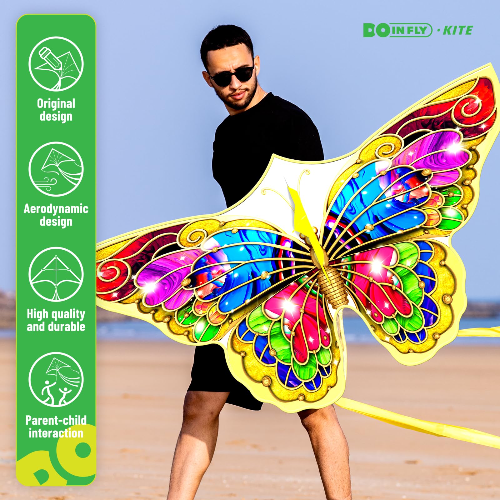 DoinFly Butterflys for Kids, Beautiful Kite Easy to Fly for Beginners with 328 ft Line & Line Winder, Easy to Fly for Beach Trip and Outdoor Activities (Butterfly Kite Set 2)