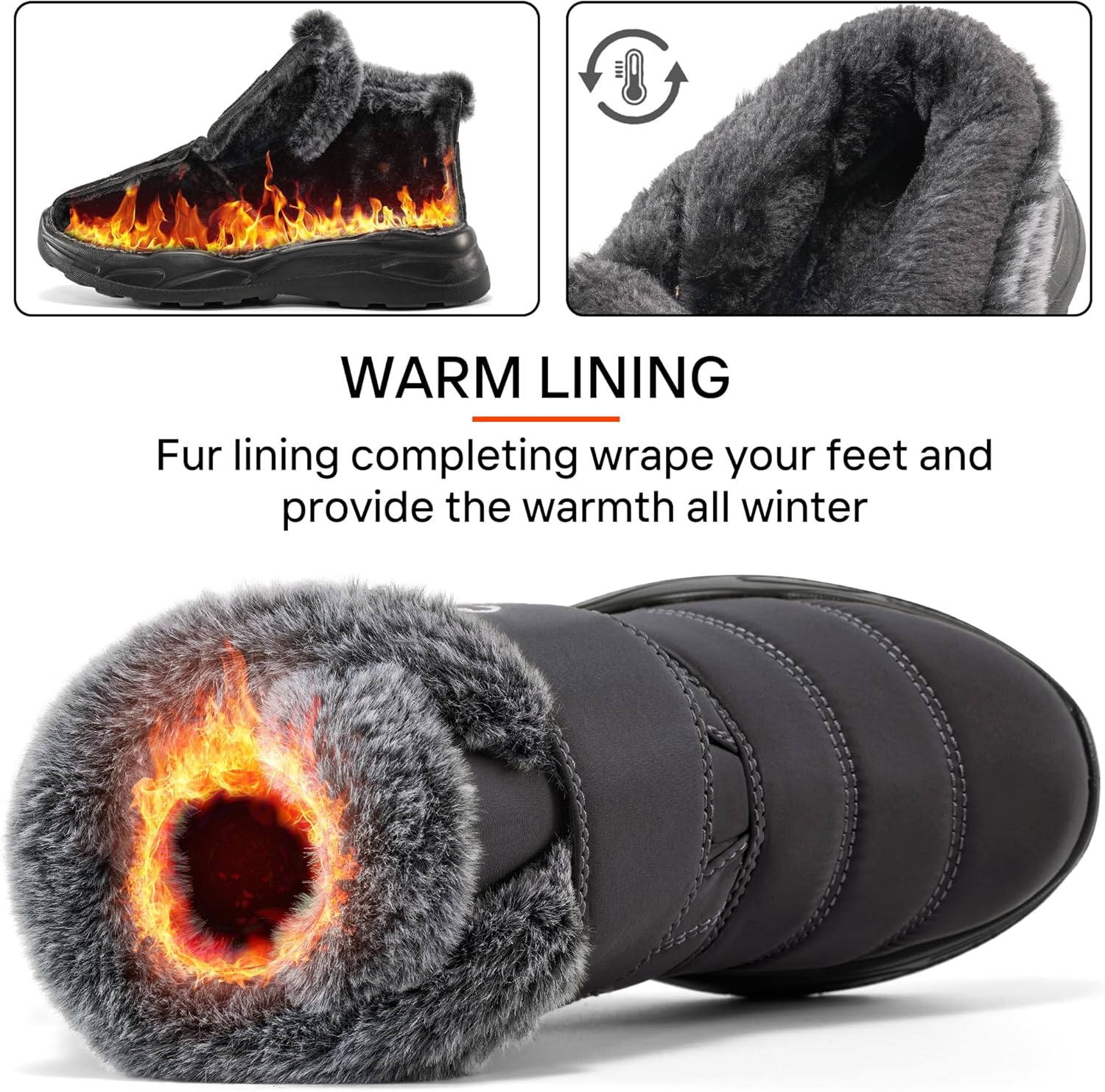 Winter Snow Boots for Women Waterproof: Fur Lined Warm Womens Boots Anti Slip Hook Loop Comfortable Booties Outdoor - Image 4