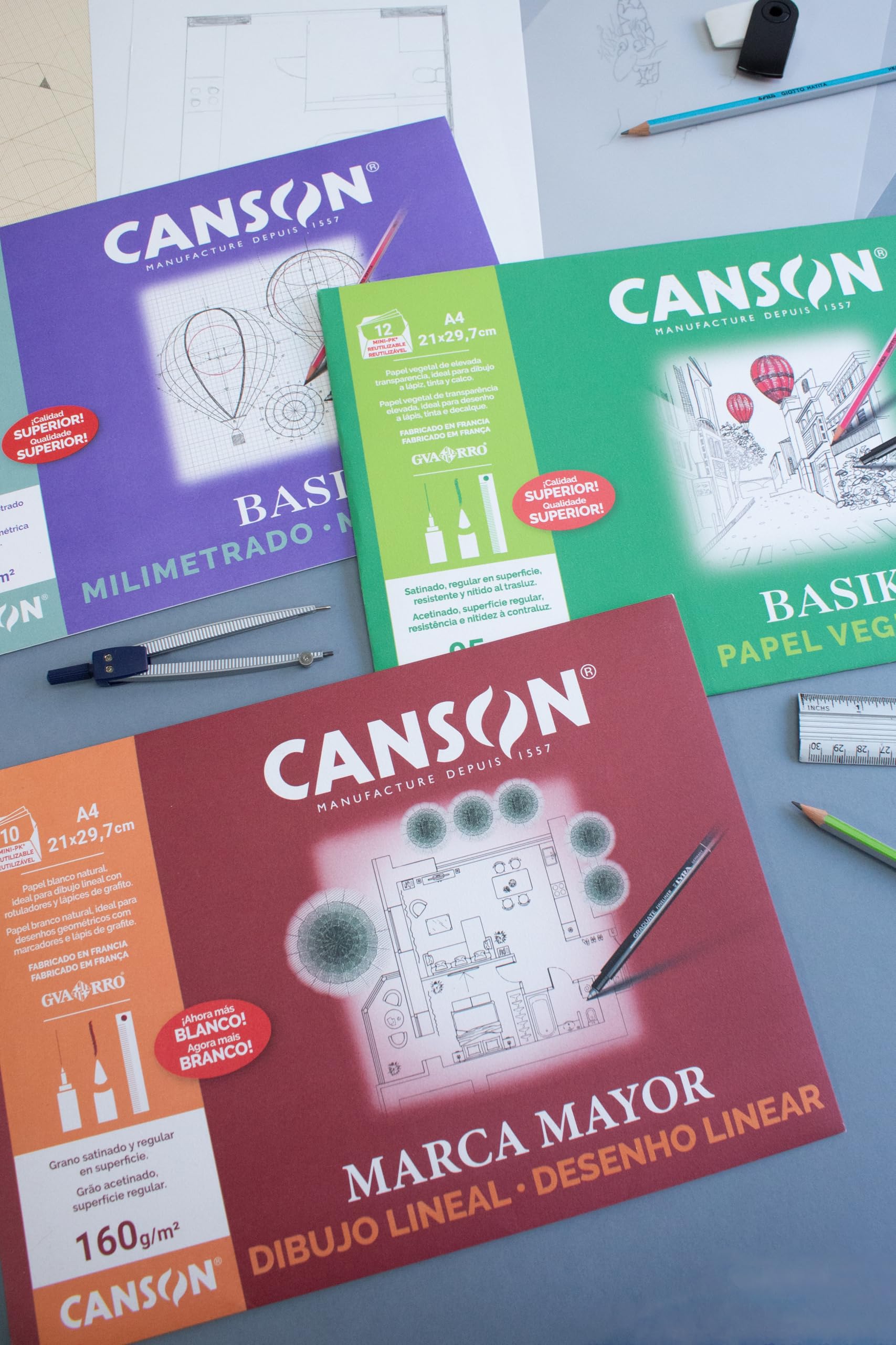 Canson Vegetal Basik, Papeles técnicos, Suave, 90gsm, Minipack, A3-29,7x42cm, Translucido, 12 Hojas