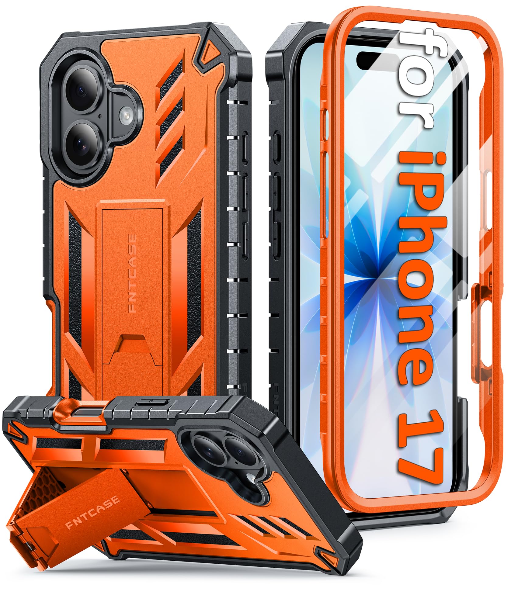 FNTCASE Custodia per iPhone 17 con pellicola protettiva integrata e cavalletto