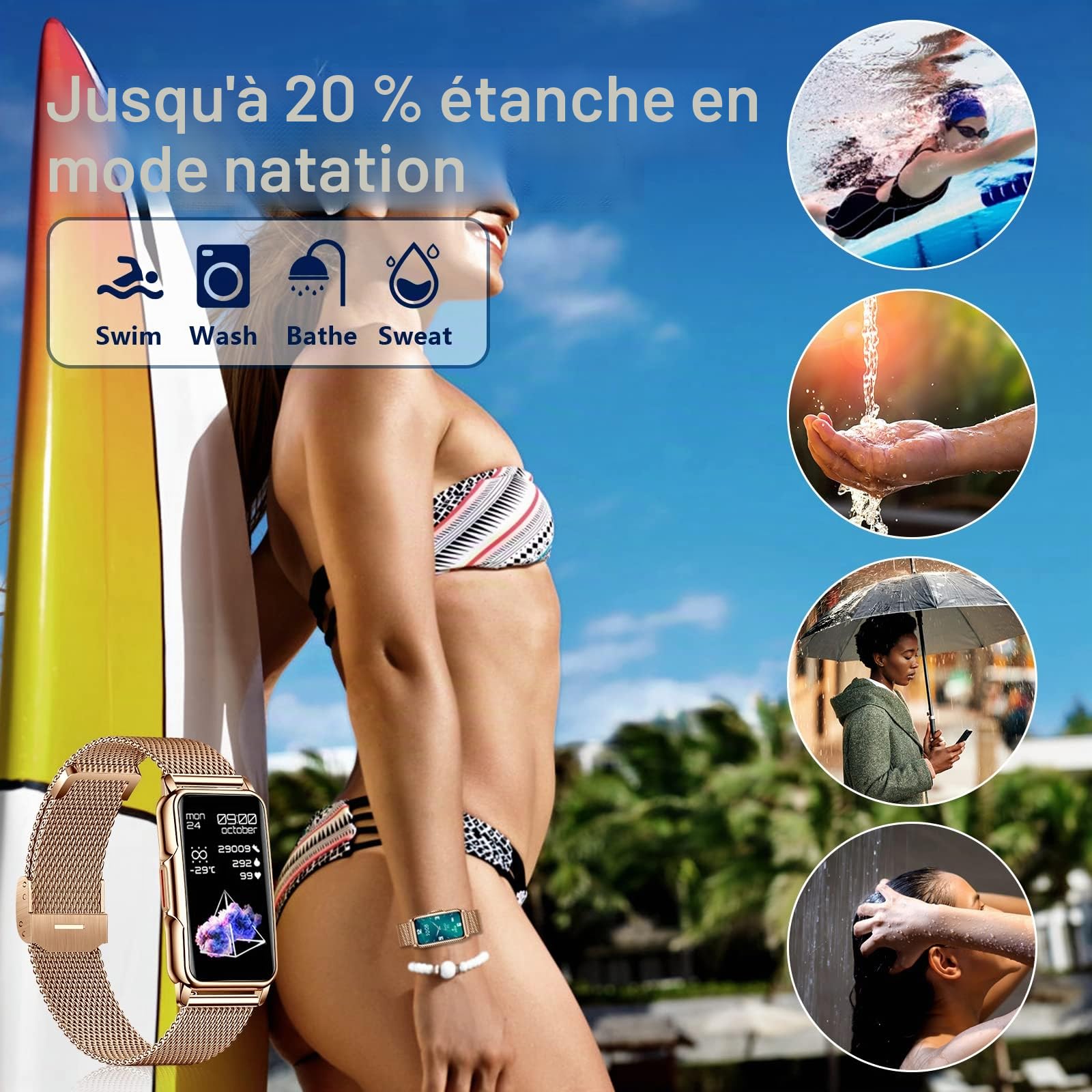 Montre Connectée Femme avec 124 Modes Sportifs Podomètre IP68 Étanche | Smartwatch Femme avec Cardiofréquencemètre Moniteur de Sommeil Bluetooth Montre Connectée Sport pour Android iOS
