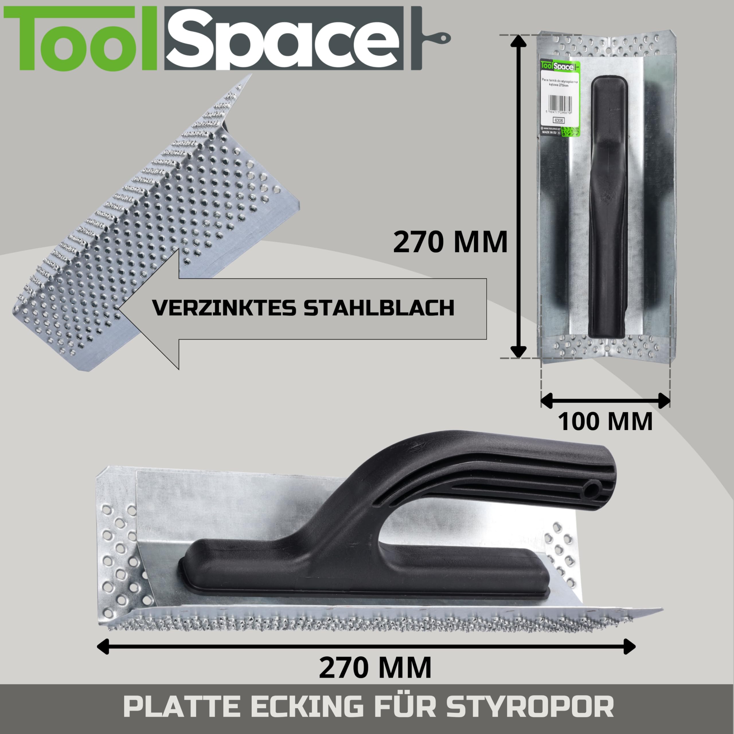ToolSpace 1x Lima Cuadrada de Poliestireno Tabla de Lijado Lijadora 260 mm Tabla de Lima Lima de Poliestireno Raspador de Poliestireno Tabla de Rallado Plástico Galvanizado Chapa de Acero Nivelación