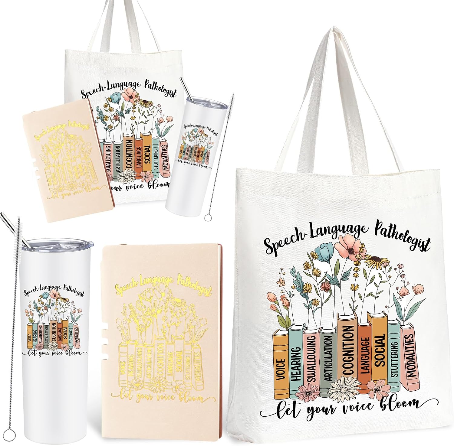 Fuutreo 3 Pcs Speech Pathologist Gift, 20 oz Tumbler Tote Bag Journal Set