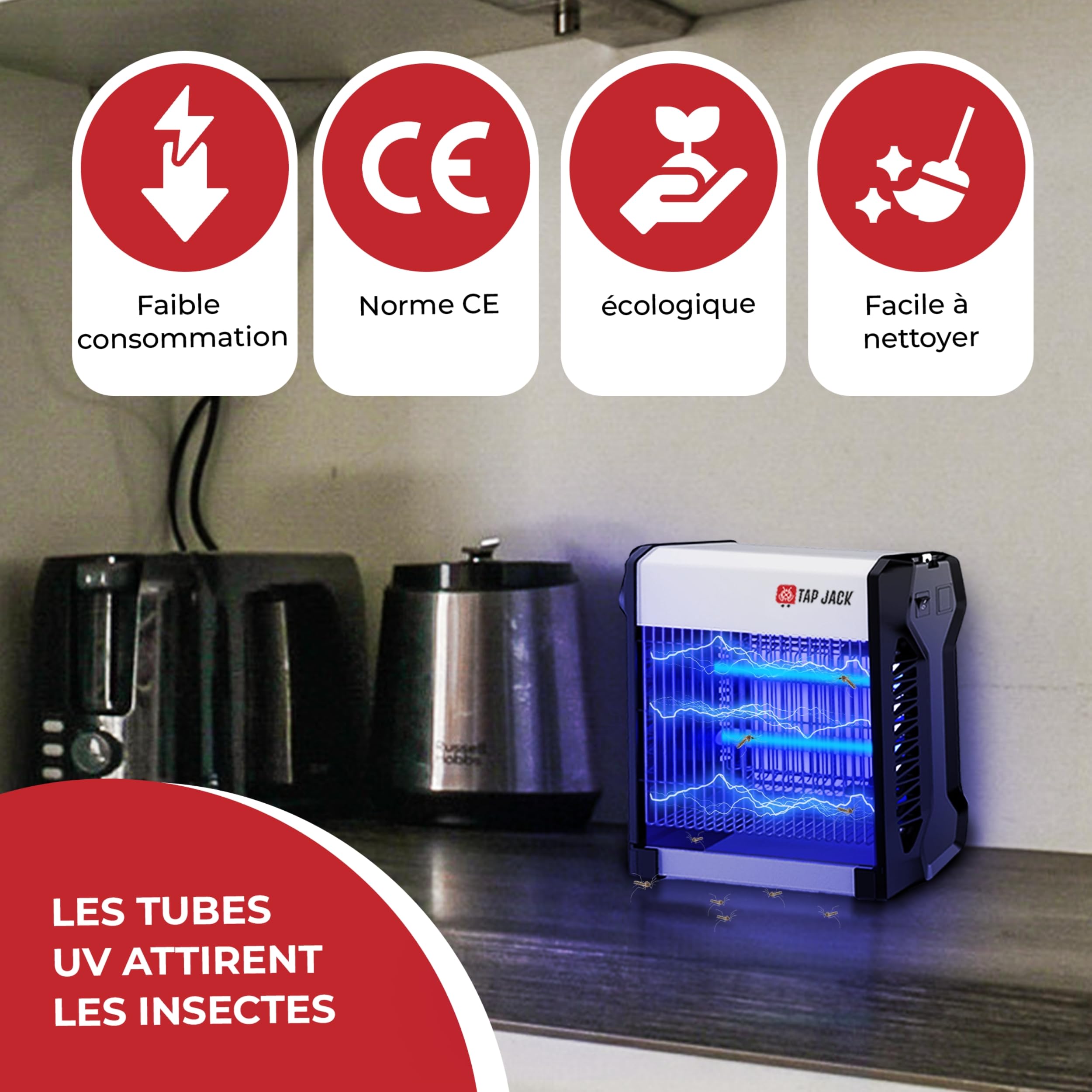 Lampe Anti Moustique, Tue Mouche Électrique, Protection Efficace sur 100m2 - Intérieur Et Extérieur - Lumières UV - sans Produits Chimiques- Sécurisée - Éco-Énergétique - Parfaitement Silencieuse