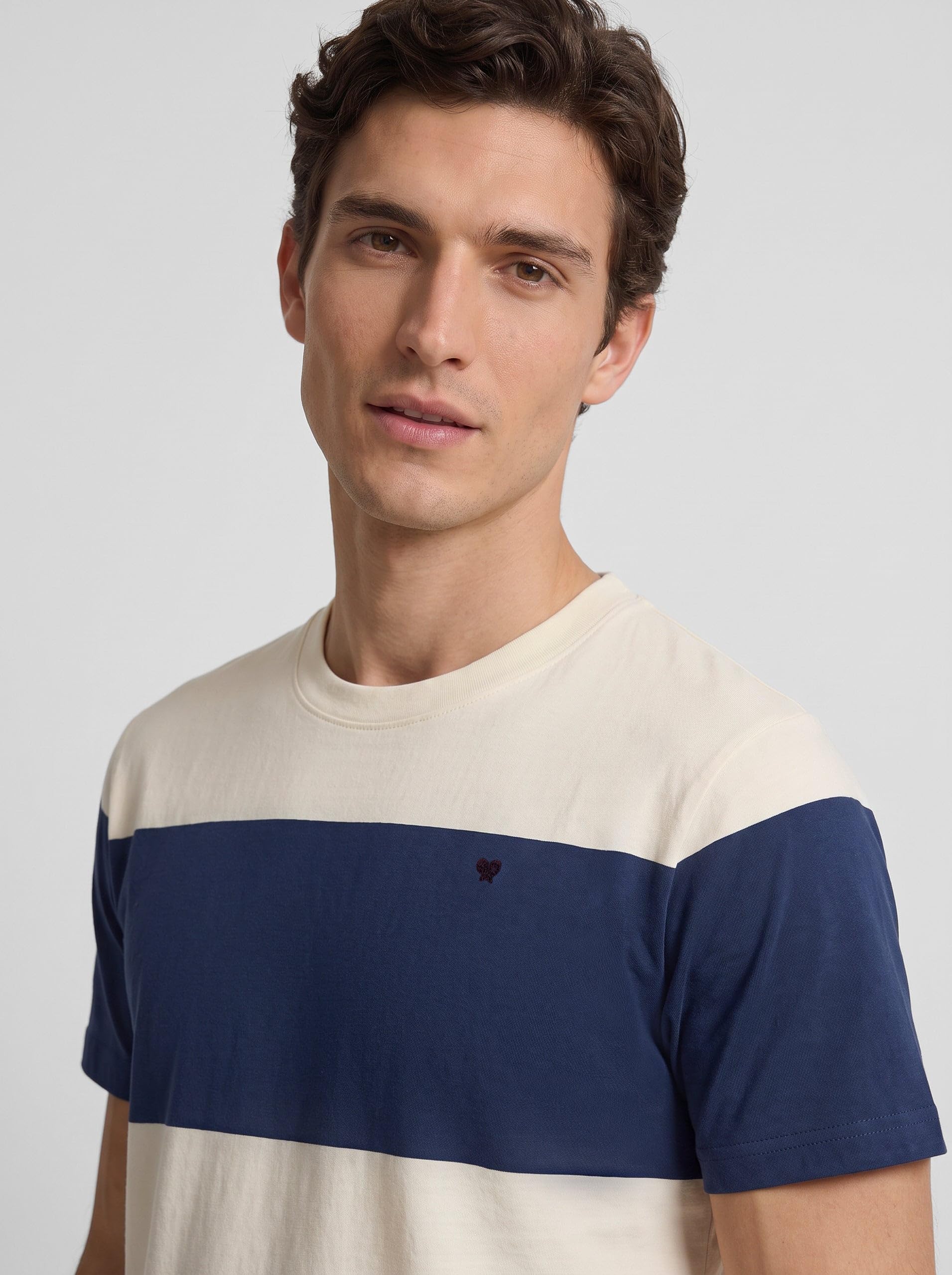 SILBON Camiseta Raya Ancha Azul Marino T-Shirt Uomo (Pacco da 1)