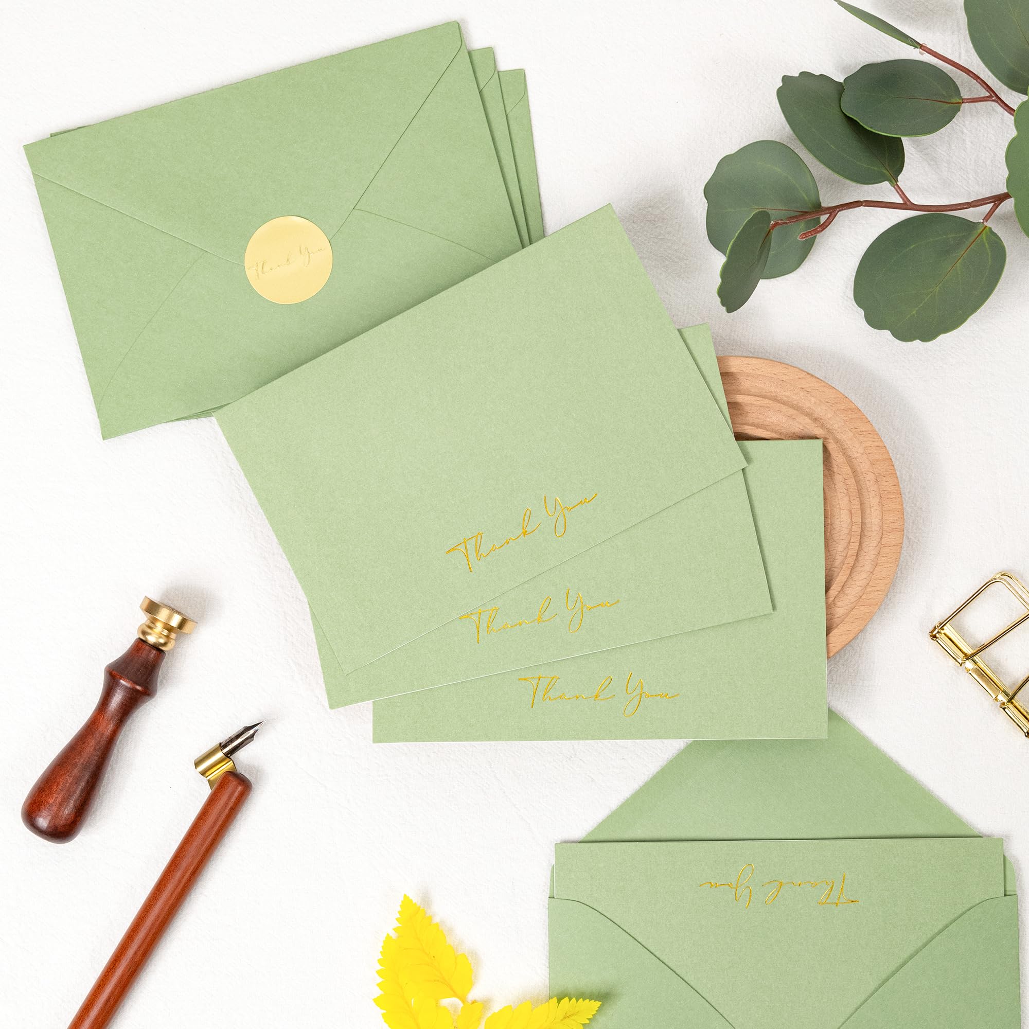 Crisky Lot de 50 cartes de vœux de remerciement avec enveloppe verte pour mariage, fête prénuptiale, fête prénatale, affaires, remise de diplôme