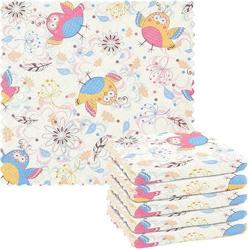 Birds Flowers Vintage Soft Decor Kitchen Towels and Dishcloths Quick Dry Set of 6 Microfiber Towel for Countertop Table