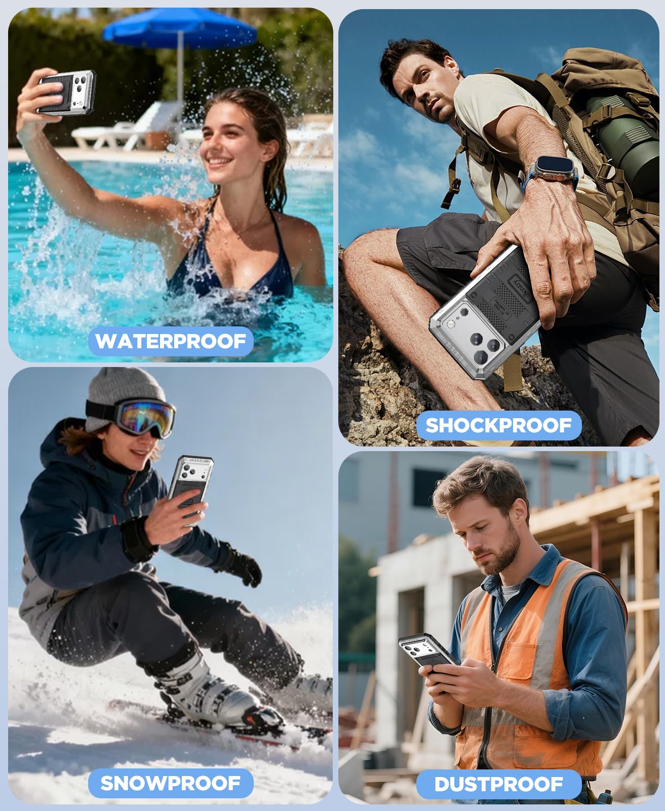 Beeasy Funda para iPhone 17 Pro MAX Impermeable IP68 360°, Carcasa Metálica Armor Militar Antigolpes, Protección Irrompible Resistente Antipolvo Sumergible Acuatica Estanca Waterproof Case, Plateado