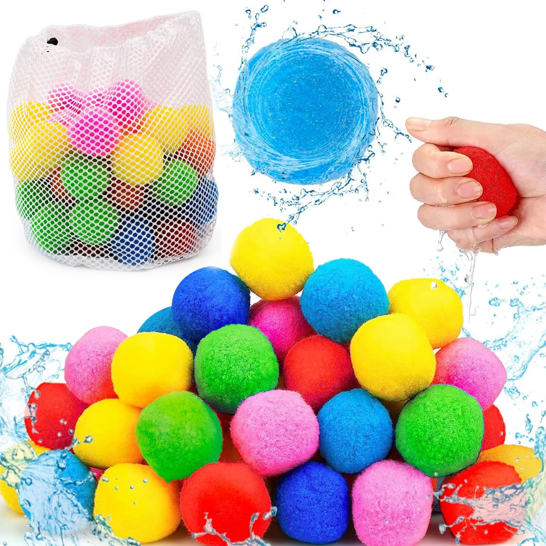 Wiederverwendbare Wasserbälle, 50 Stück, 6 Farben, saugfähiger Wasserball, 5, 1 cm, PP-Baumwolle, Poolspielzeug, interaktives, weiches, kinderfreundliches Sommerspielzeug für Werkzeugbad im Freien, wi