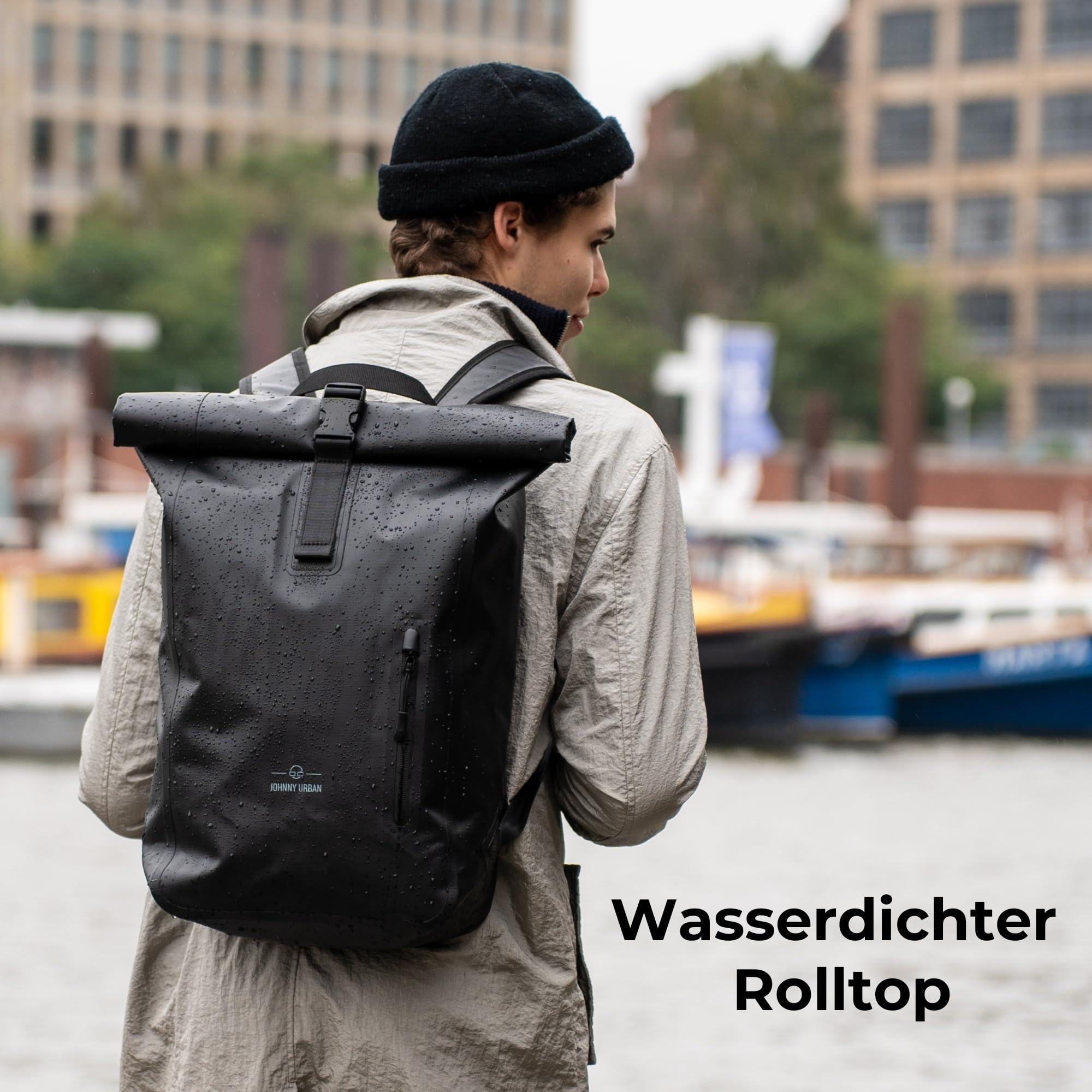 Johnny Urban Rucksack Wasserdicht Damen & Herren - Conor - Wasserdichter Rolltop Fahrradrucksack - Wasserfester Roll Top Backpack für Uni Fahrrad Büro - Mit Laptop Fach