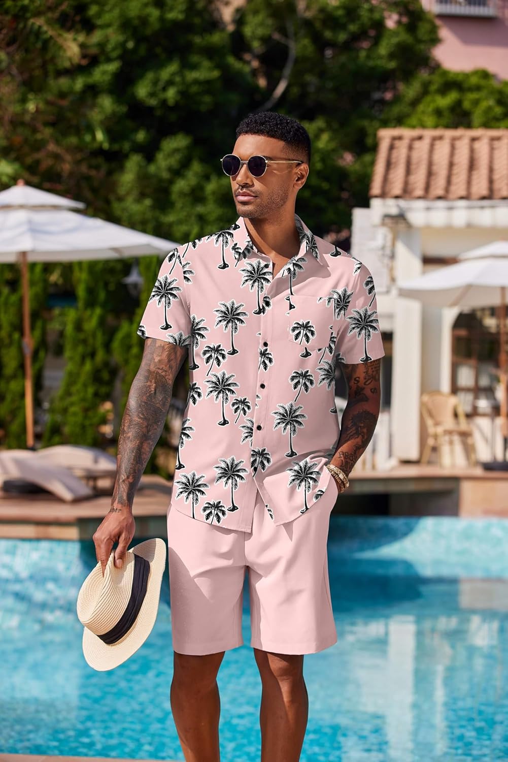 COOFANDY Men's Hawaiian 2 Piece Outfits Summer Beach Matching Set Short Sleeve Floral Shirts and Shorts - Image 2