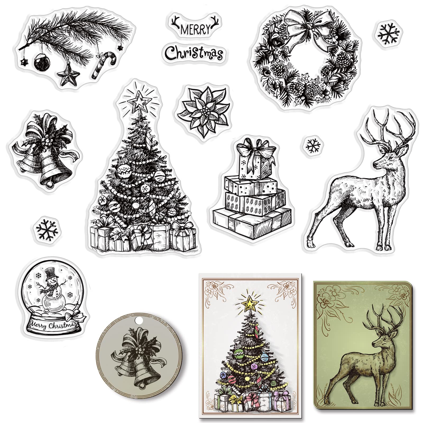CRASPIRE Christmas Clear Stamps Christmas Tree Elk Deer Gift Silicone Stamp Seal Transparent Silicone for Card Making Decoration DIY Scrapbooking Embossing Album Decor Craft — image 1
