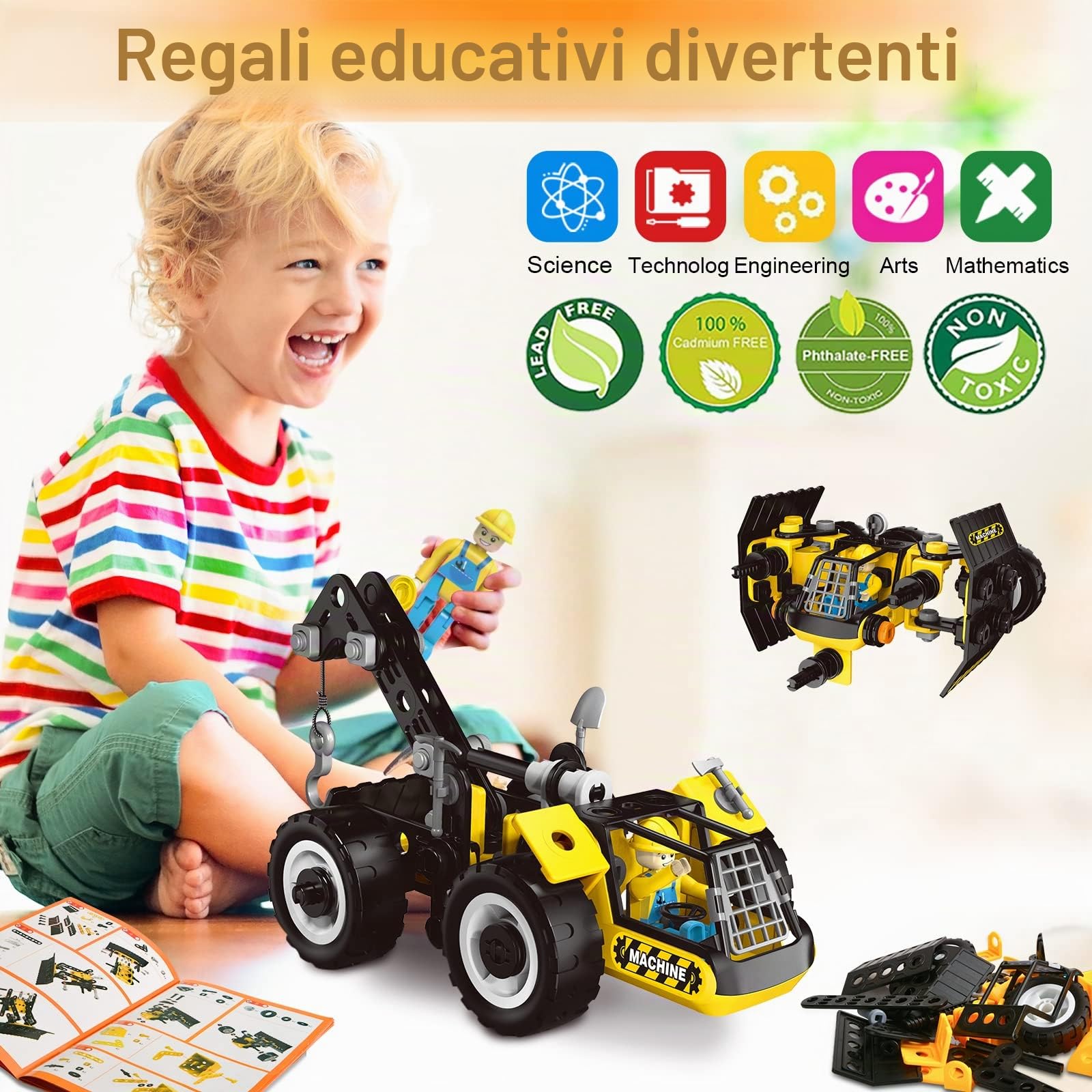 HOMETTER Giocattolo da costruzione per 5 6 7 8 anni, regalo per ragazzi 6 in 1, giocattolo educativo STEM