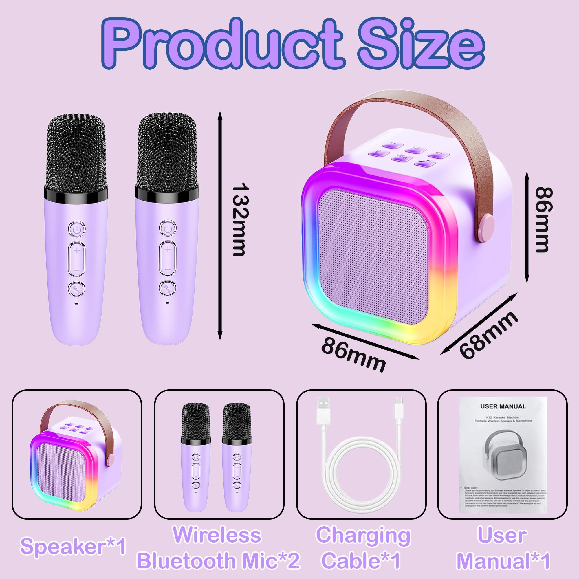 Chennyfun Macchina Karaoke con 2 Microfoni Wireless Bluetooth 5.0 Altoparlante Portatile Luci LED Effetti Vocali