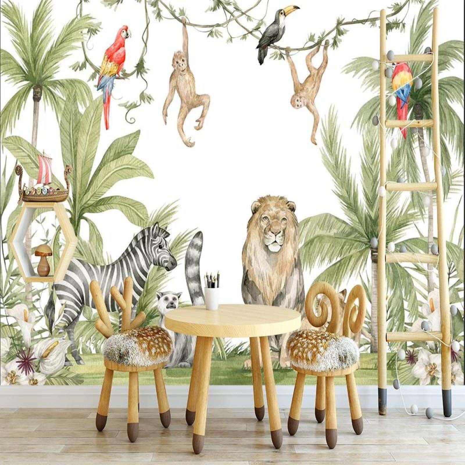 Papier peint 3d jungle mural intissé haut de gamme pour chambre ILIYA
