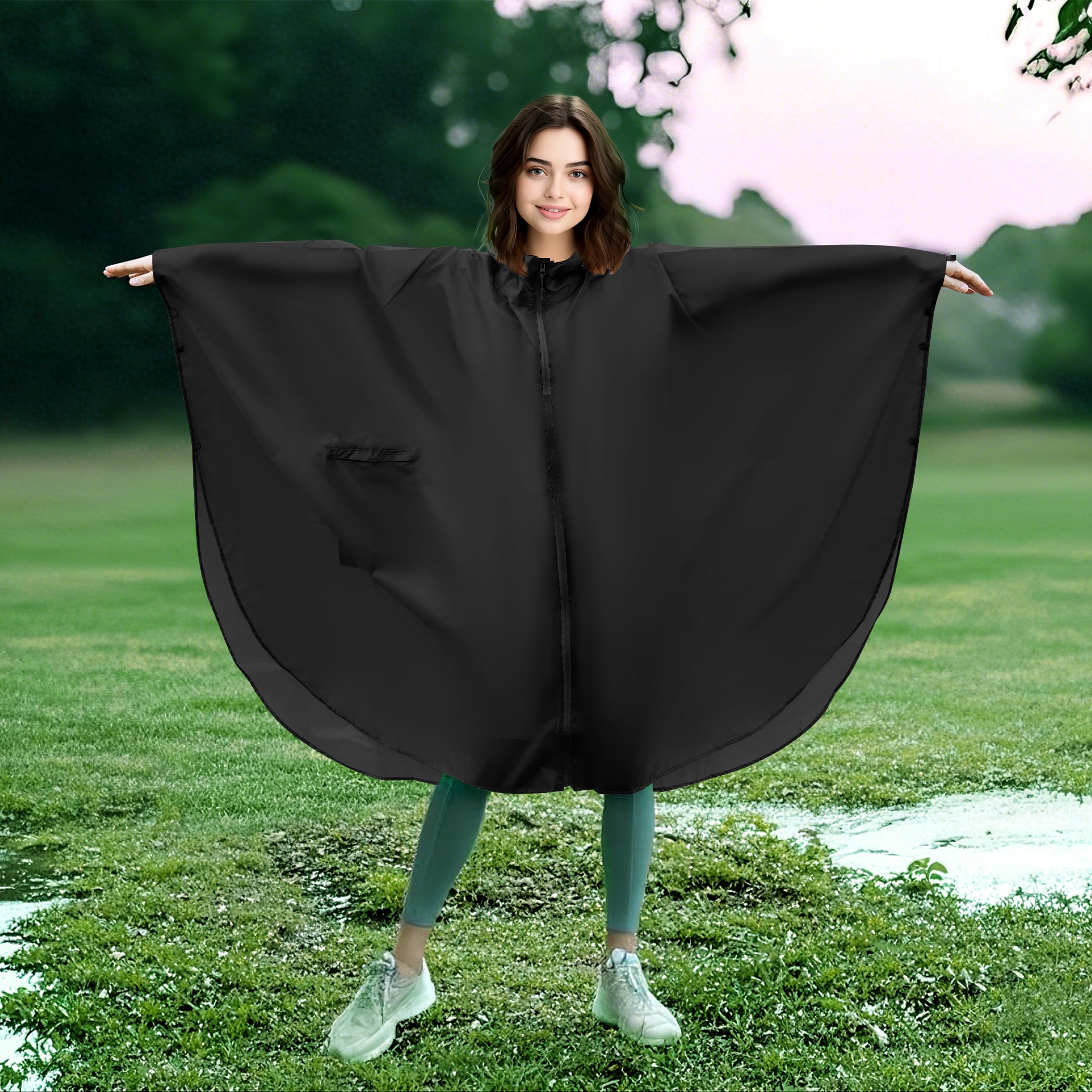 Poncho Réutilisable Imperméable Femme Unisexe - Capuche, Fermeture Éclair - Pour Randonnée Camping Vélo