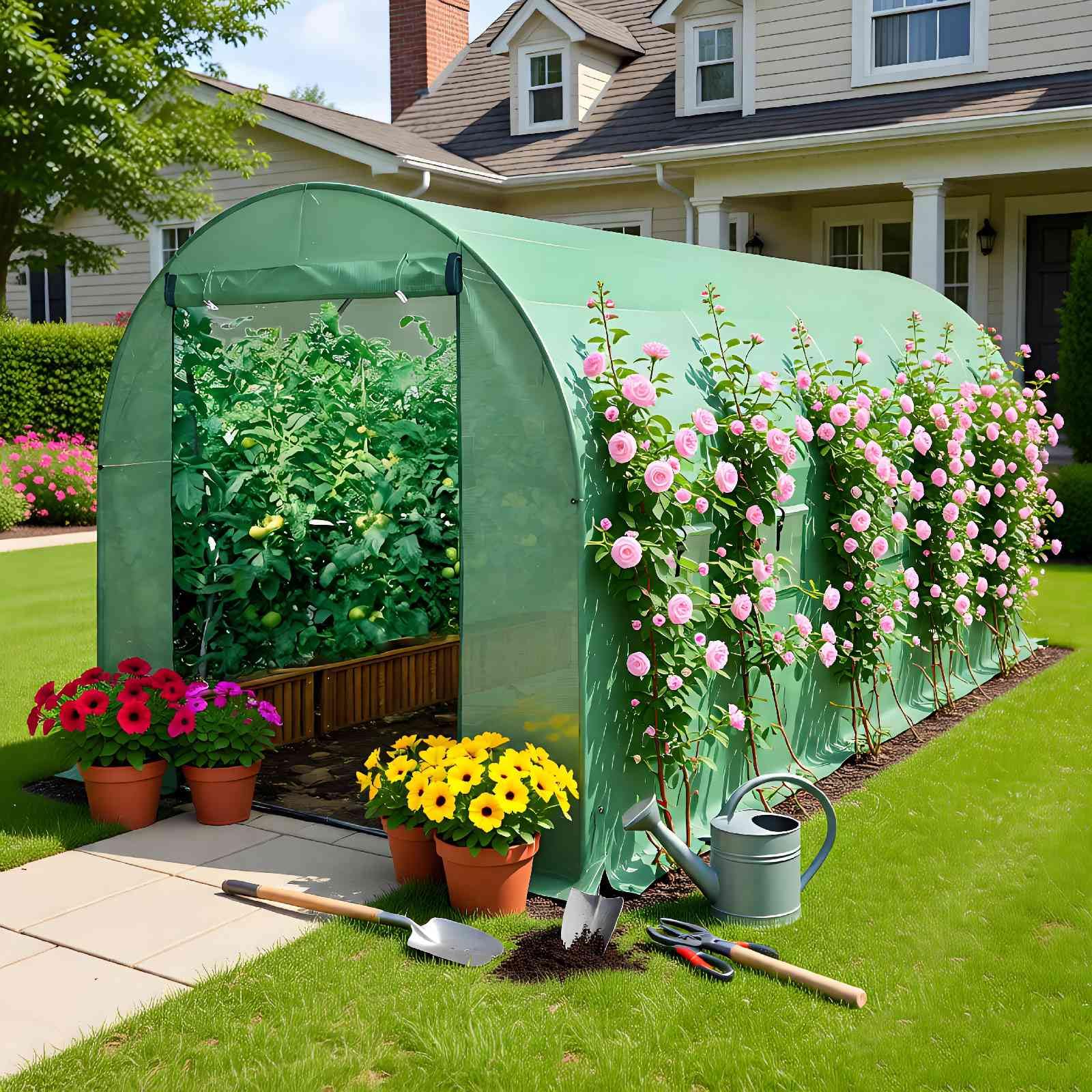 BIRCHTREE Galvanized plans tunnel, plastic with steel frame, 5m x 2m x 2m