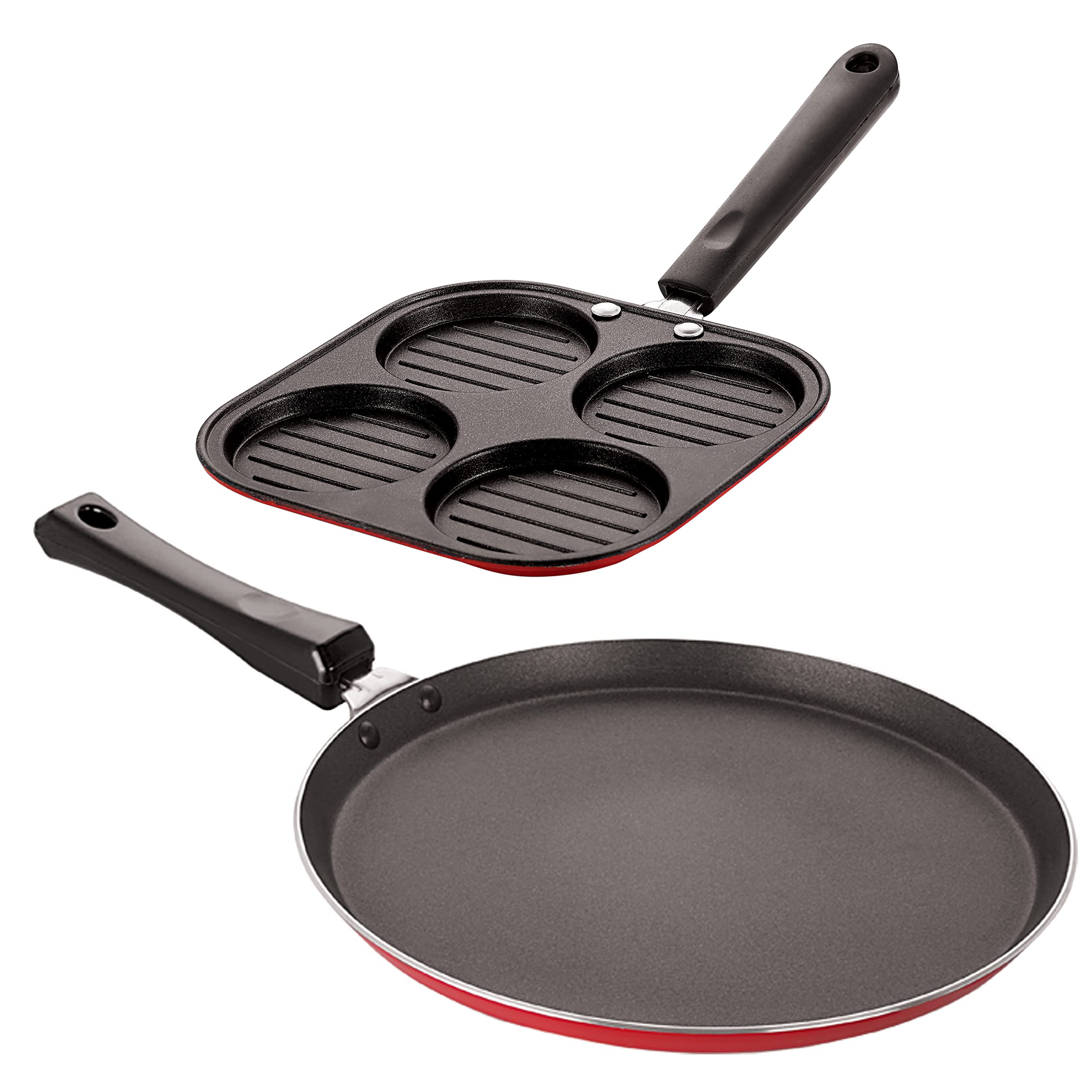 NIRLON Nonstick Cookware Combo Set of 2 Pieces Dishwasher Safe Including Casting Uttapam-4 Cavity & Flat Tawa-24cm (Color-Red) (B09SHW2ZRC) Amazon Price History, Amazon Price Tracker