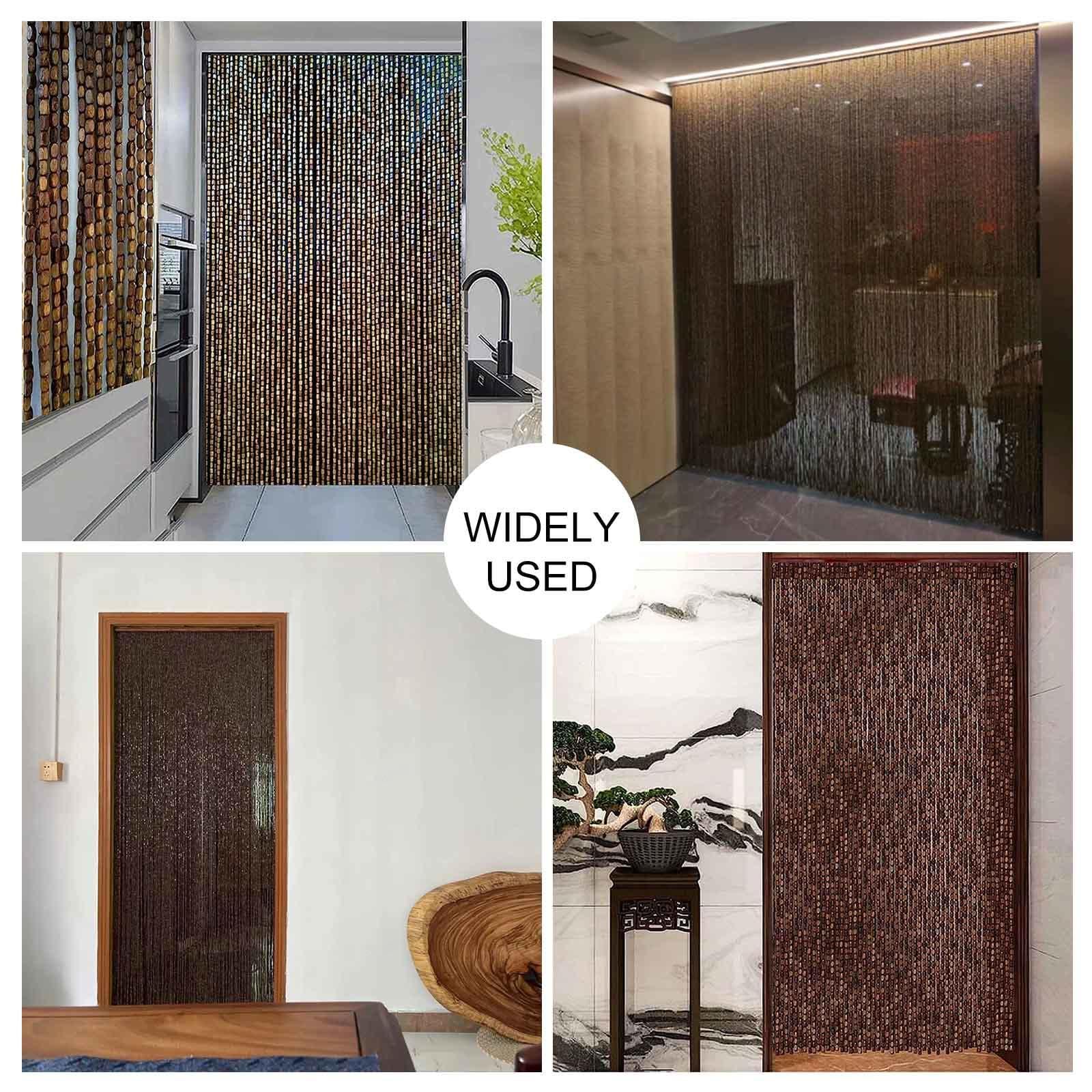 Rideaux De Perles Rétro Rideaux De Porte,Rideau De Perles Fait Main en Bois De Bambou Naturel,Panneau De Séparation Décoratif,Brins Rideau De Perles Suspendu Pour Intérieur,W×H-120strands(120×200cm)