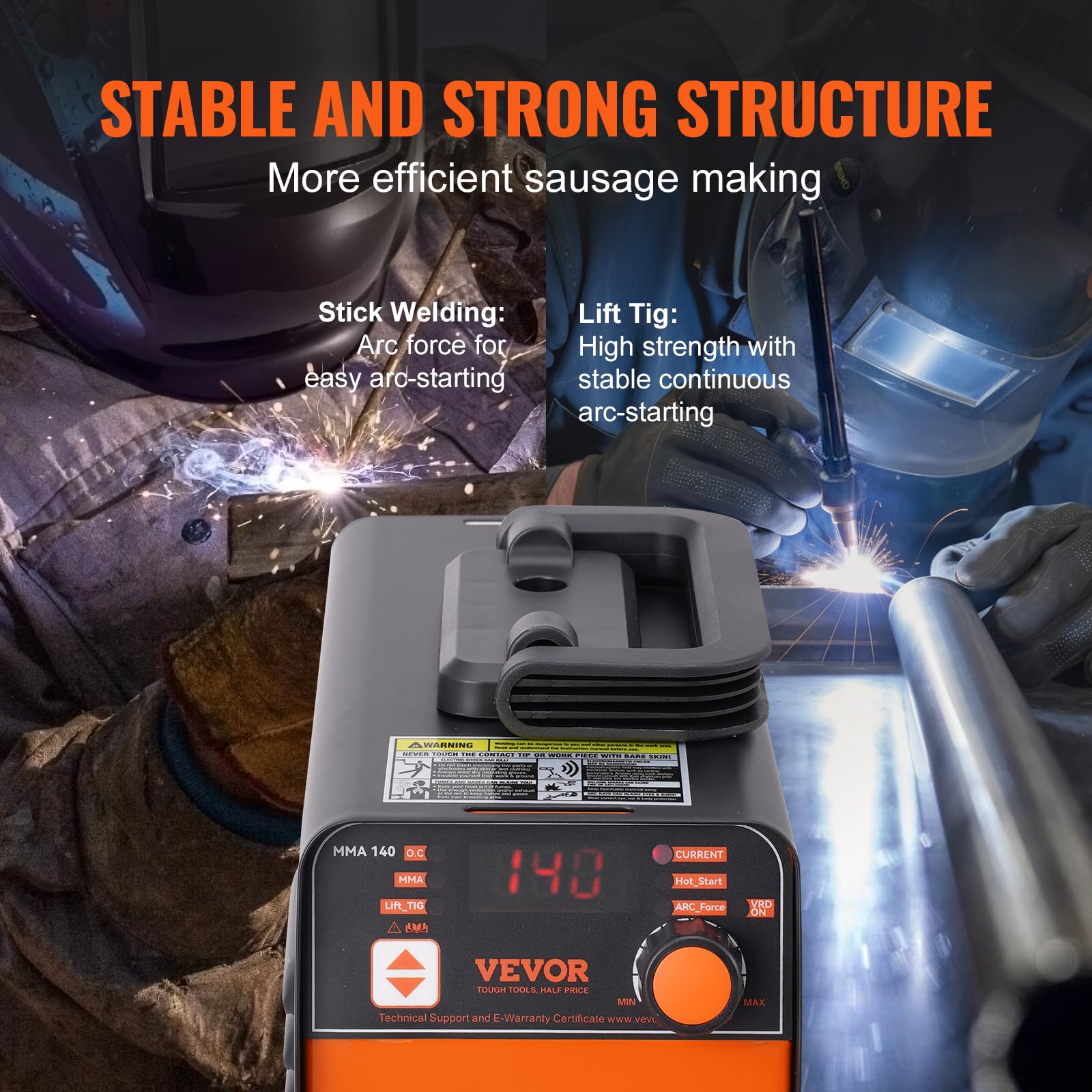 VEVOR Saldatrice ad Elettrodo 100A, Saldatrice TIG ARC/Lift con Ampio Schermo LED, Saldatrice a Elettrodo Portatile 2 in 1, Hot Start, Antiaderente, VRD, Saldatrice ARC MMA per Saldatura Portatile