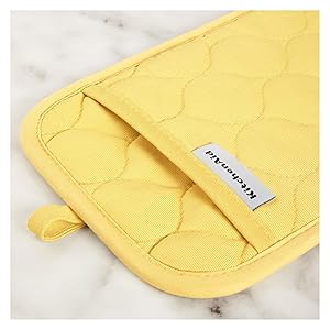 KITCHENAID Quilted Cotton Terry Cloth Oven Mitt, Pot Holder, Kitchen Towel 4-Pack Set, Heat Resistant, Silicone Grip, 16"x26", 7"x13" & 7"x10", Butter Yellow