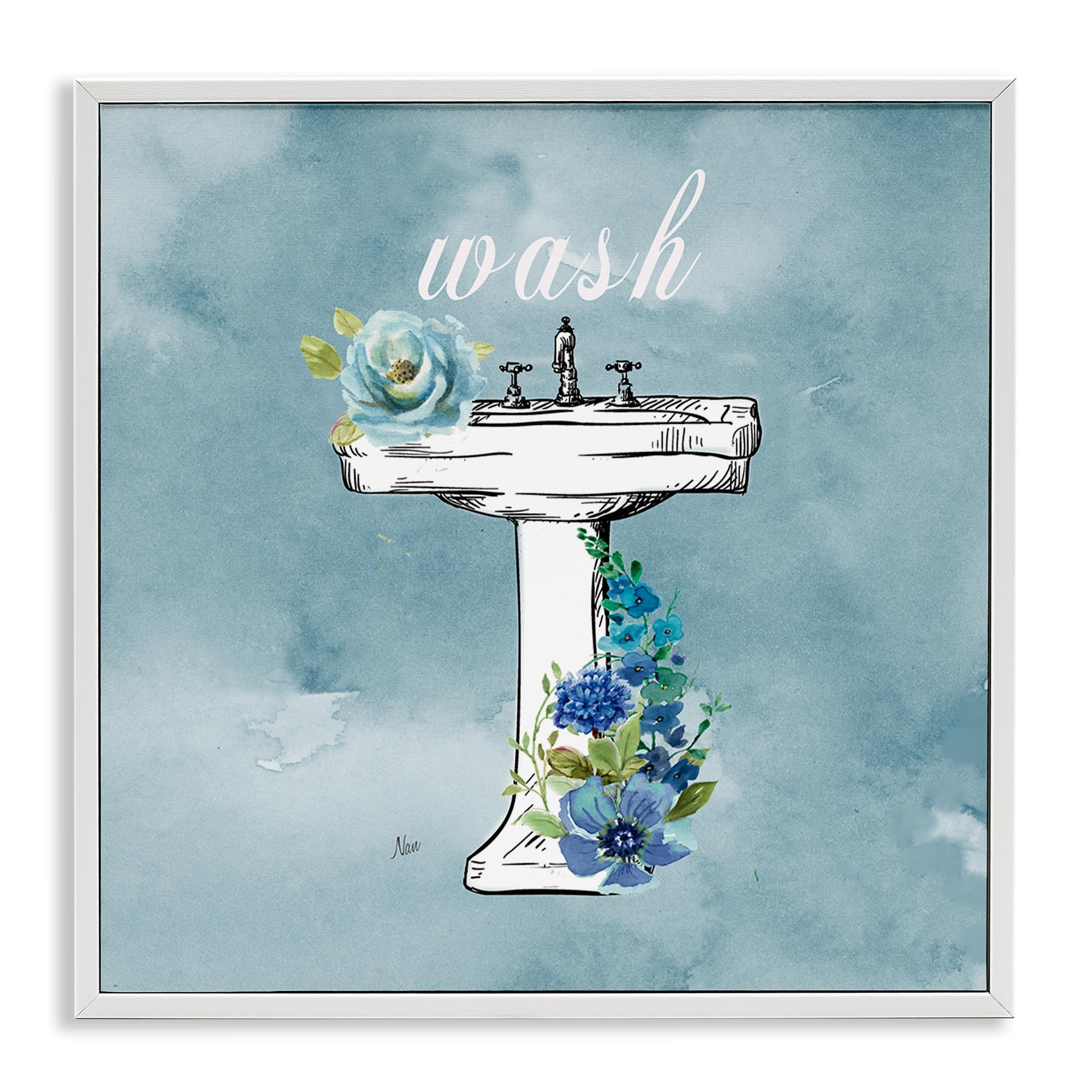 Stupell Industries Wash Floral Bathroom Rules 'Floral Bathroom Rules Wash', Framed Giclee Art, White, 24 X 24 Inches, Easy To Hang And Sturdy, Made In Usa, By Nan