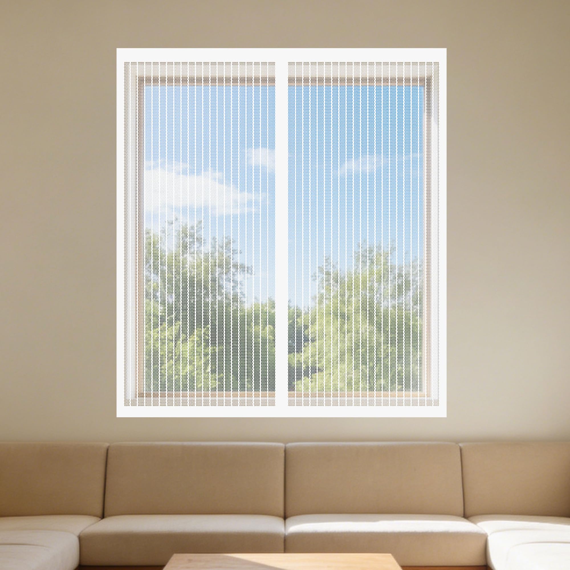 Magnetic Window Fly Screens Windows 165 x 135 cm Selfadhesive Tape Selfadhesive Window Guard Screen Easy Install for Living Room Bedroom Offfice, White