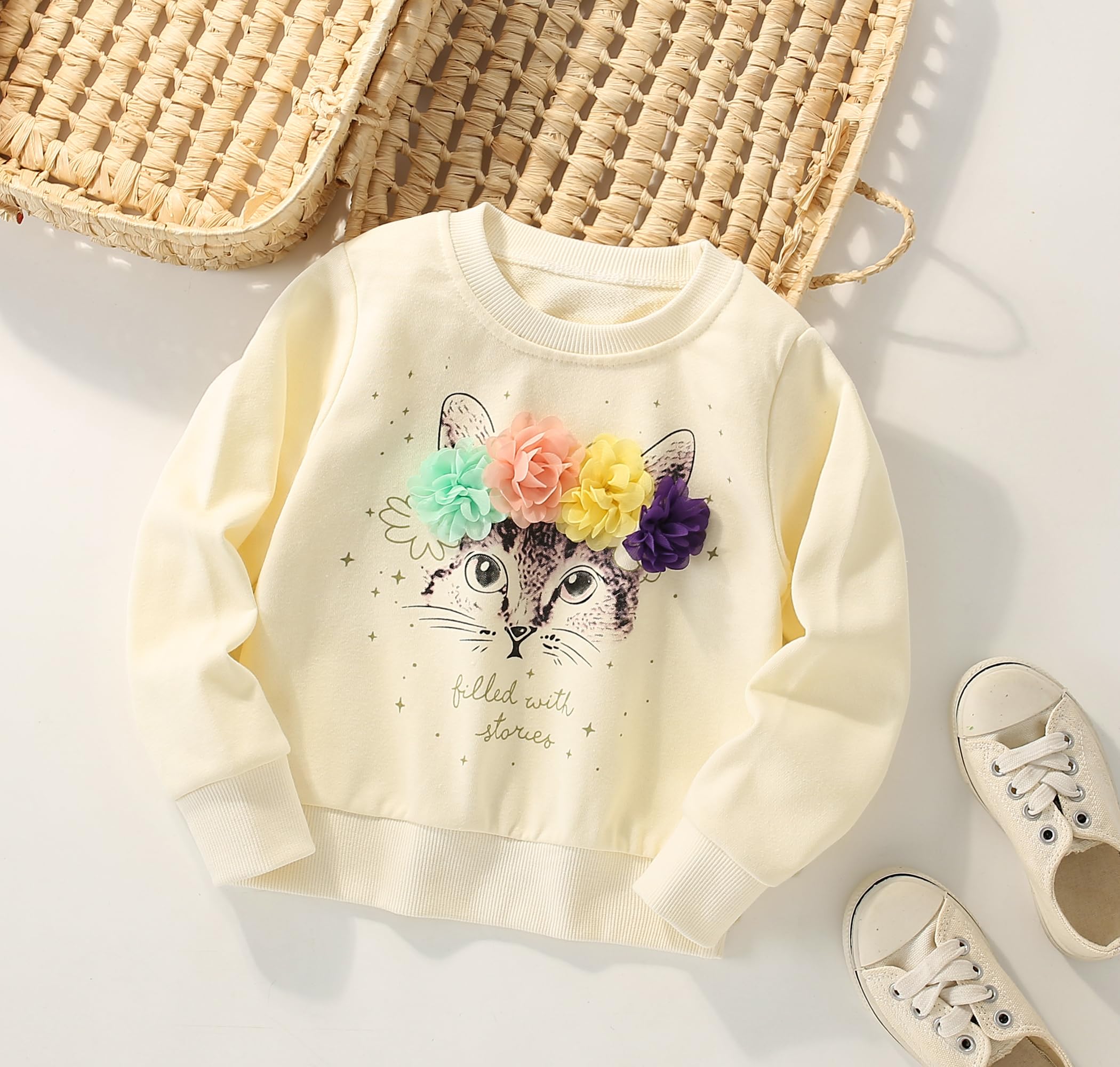 Bluza Dziewczęca Sweter dla Dzieci Uroczy Sweter z Kreskówek Dziewczynki Koszule z Długim Rękawem Wykonane z Bawełny w Wieku 2-7 Lat