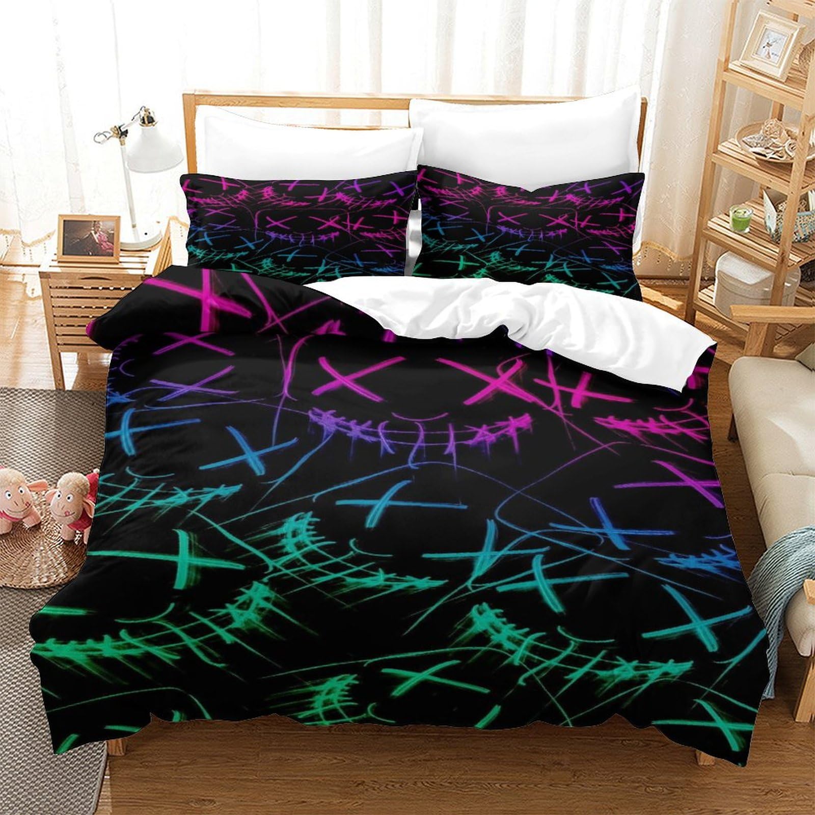 Locutor de música Pop Funda De Edredón 3D Neón Edredón De Plumón Microfibra Suave Apto para Niños Y Jóvenes con Funda De Almohada Super King（260x220cm）