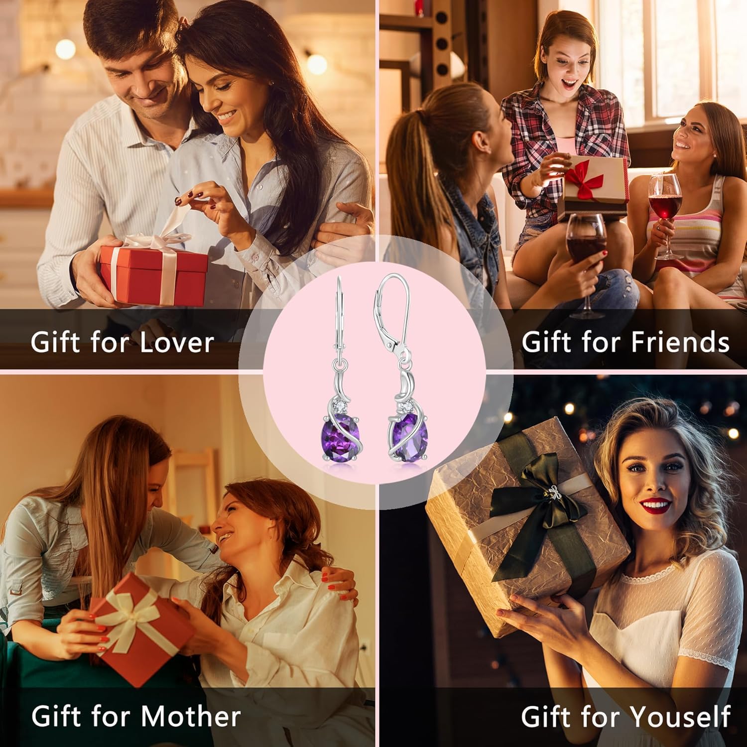 Oval Shape Birthstone Leverback Dangle Drop Earrings for Women, 925 Sterling Silver 5A Cubic Zirconia Earrings Jewelry Anniversary Mother's Day Birthday Christmas Gifts for Wife Her - Image 6