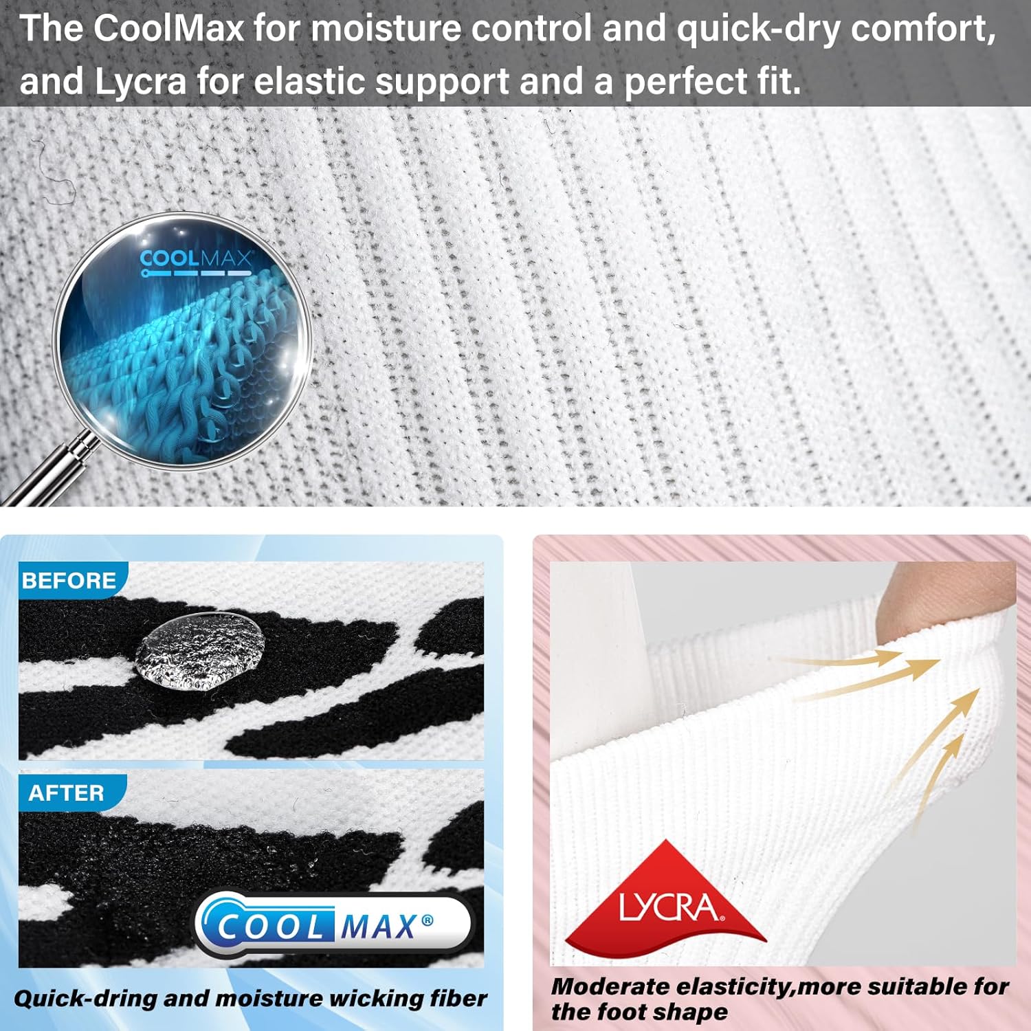 Hylaea Compression Running Socks for men, Coolmax Anti-Blister Cushion Crew Socks for Athletic, Moisture Wicking & Seamless - Image 2