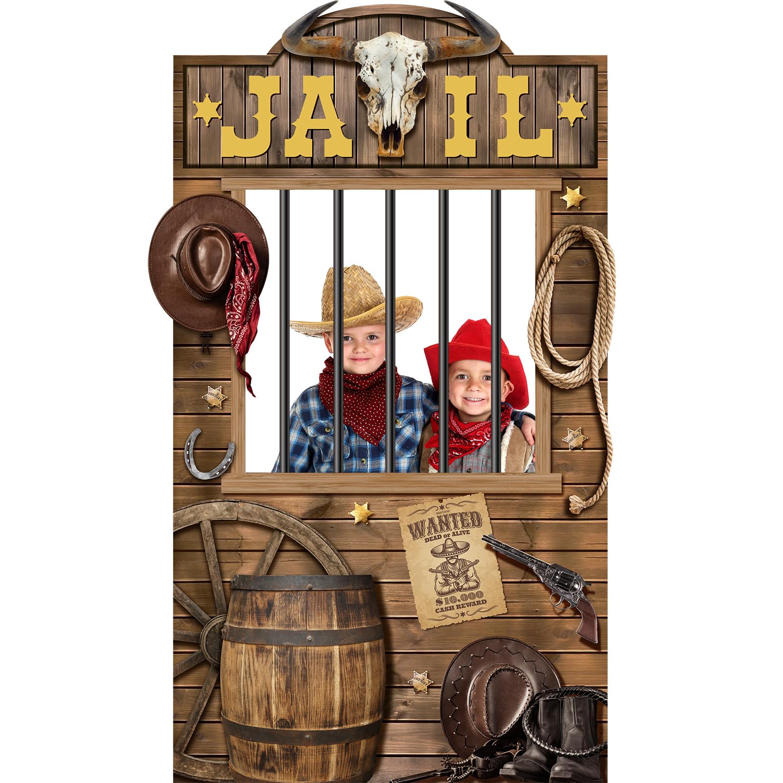 Western Jail Backdrop Western Party Decoration Cowboy Photo Prop (Wood)