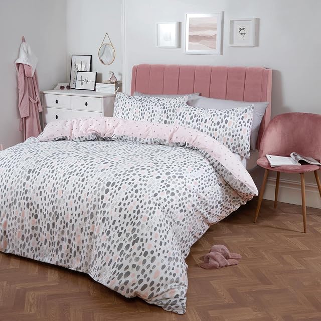 Dreamscene Dalmatian Spotty Duvet Cover with Pillowcase Quilt Bedding Set, Blush Grey - Superking (DDHSDALBG04)