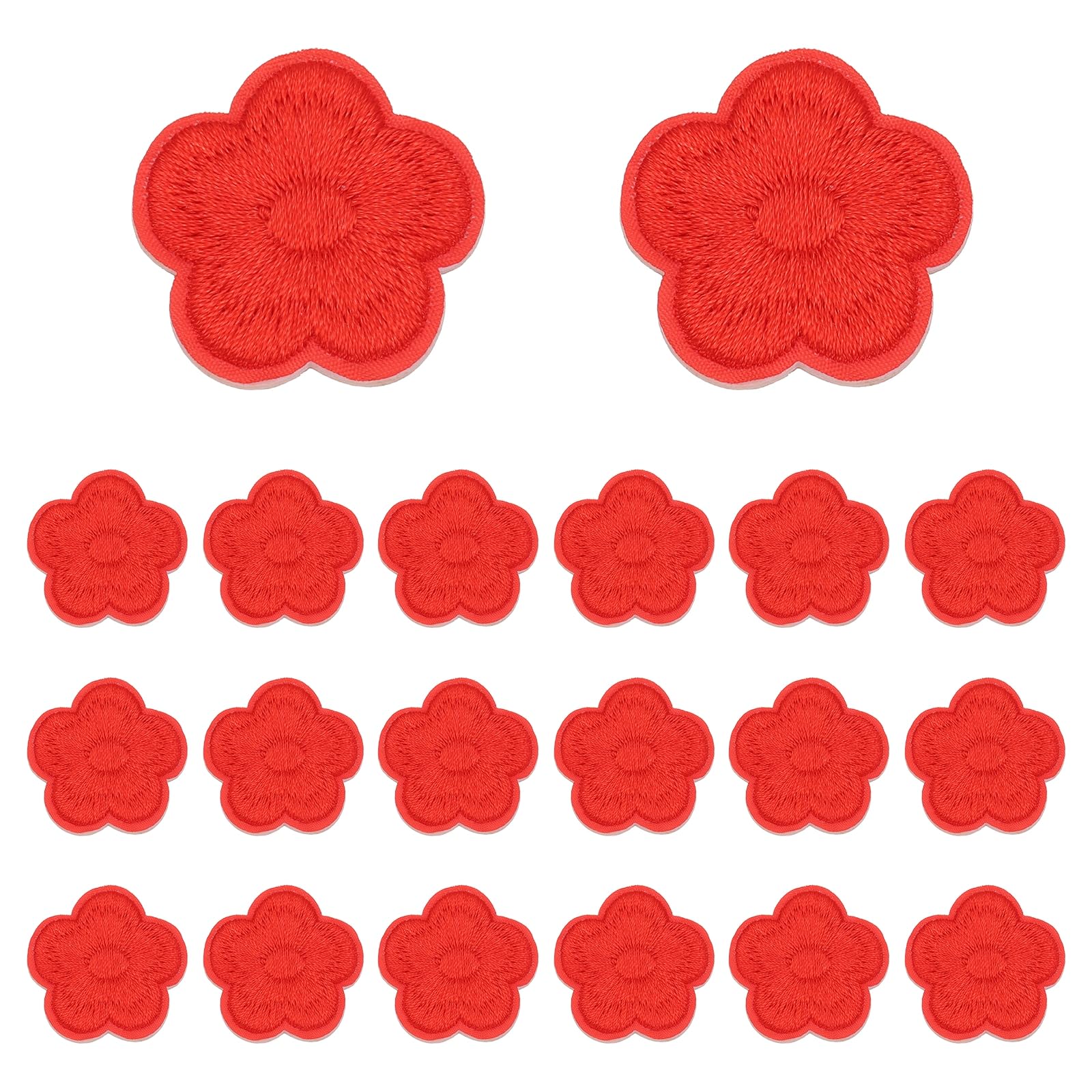 sourcing map 20 Pcs Self Adhesive Flower Patches, 1.18 Inches Cute Flower Embroidered Applique Sew on Patch for Clothing Jackets Backpack Shoes DIY Accessory Bags, Red