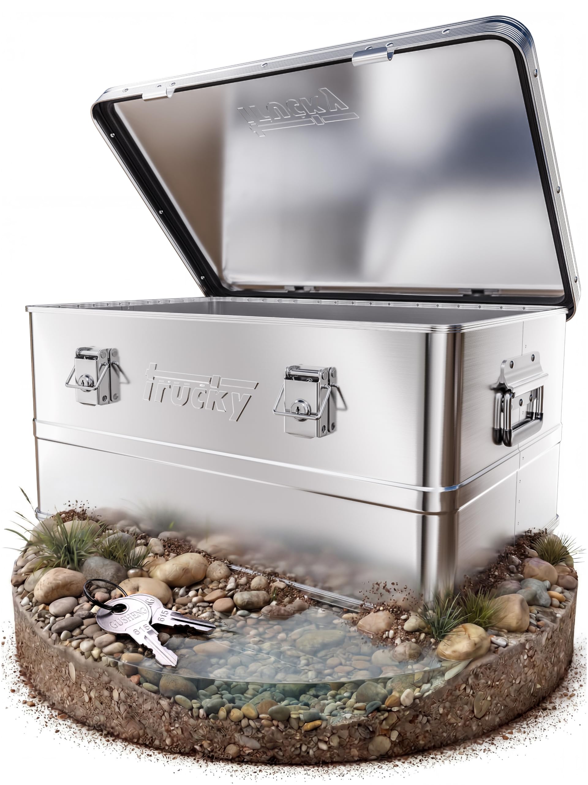 Trucky Aluminium Box mit Deckel Silber Alukiste 50L Alu Kiste Abschliessbar | Transportbox, Metallbox, Aufbewahrungsbox, Metallkiste