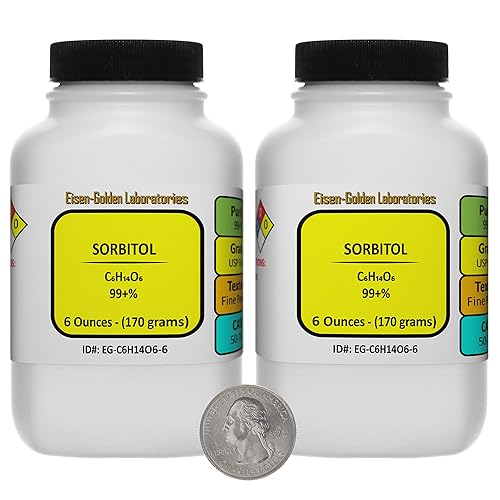 Miniatura 10 de Sorbitol C6H14O6 99+% USP Polvo de grado alimenticio 6 onzas en una botella