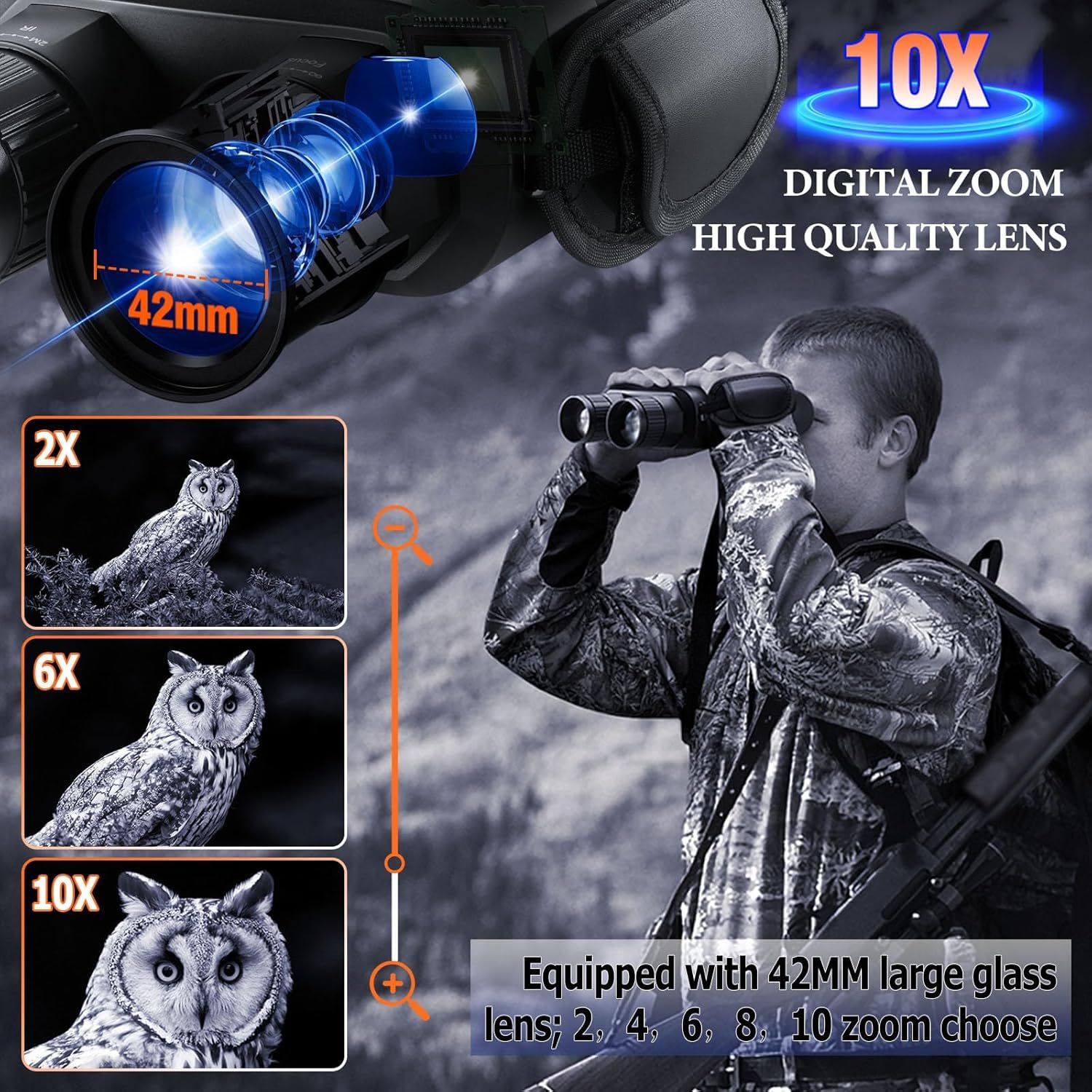 Jumelle Vision Nocturne Infrarouge 4K HD, Lunettes de Vision Nocturne Professionnelle avec Portée 800m, Batterie 7000mAh Rechargeable, Zoom Numérique 5X, Écran LCD 4", pour Camping, Observation