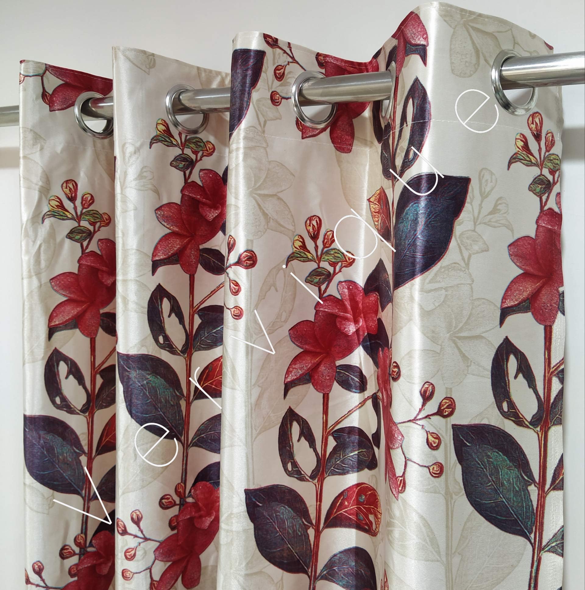 Heavy Polyester Premium Screen for Home Office | Parde for Living Room Bedroom | Window Curtains 5 feet Long Set of 2 | Eyelet Rings | Maroon Curtains