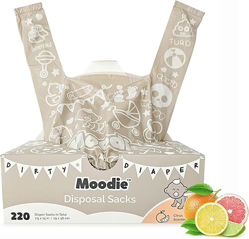 Nuevos sacos de pañales desechables para bebé (220 bolsas en total) 7.5 x 15 pulgadas Bolsas de pañales desechables fáciles de atar con aroma