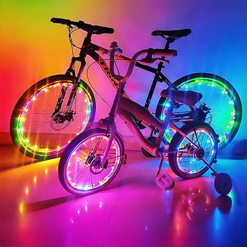 Miniatura 12 de Luces de rueda de bicicleta, luces de rueda de bicicleta para conducción nocturna, luz de radios de bicicleta con visibilidad de 360°, detección de