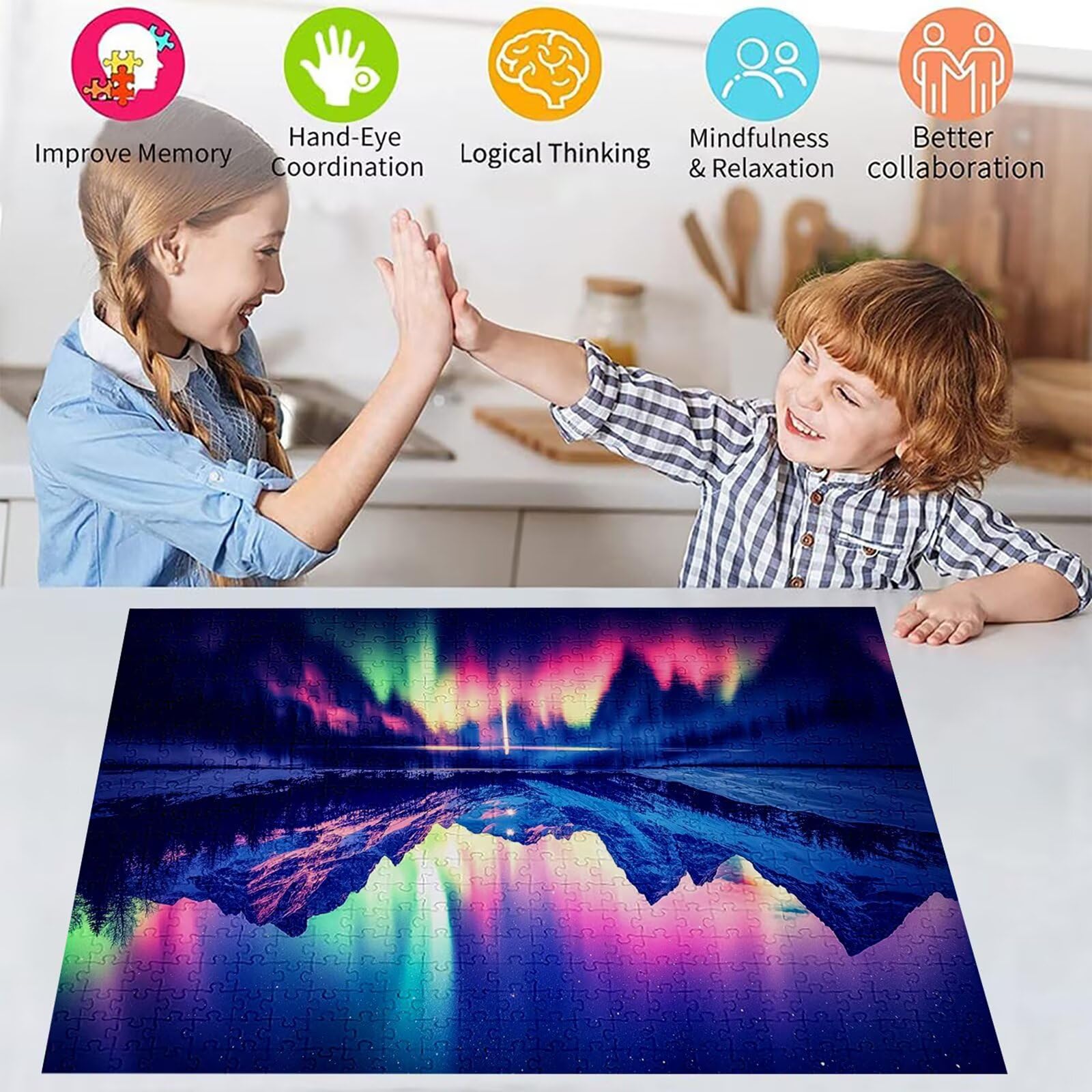 Puzzle 3000 elementów zorza polarna puzzle dla dorosłych jezioro 122 x 81 cm Unikalne rzemiosło klasyczne 3D drewniana układanka do rodzinnych gier aktywnych, układanka do samodzielnego wykonania