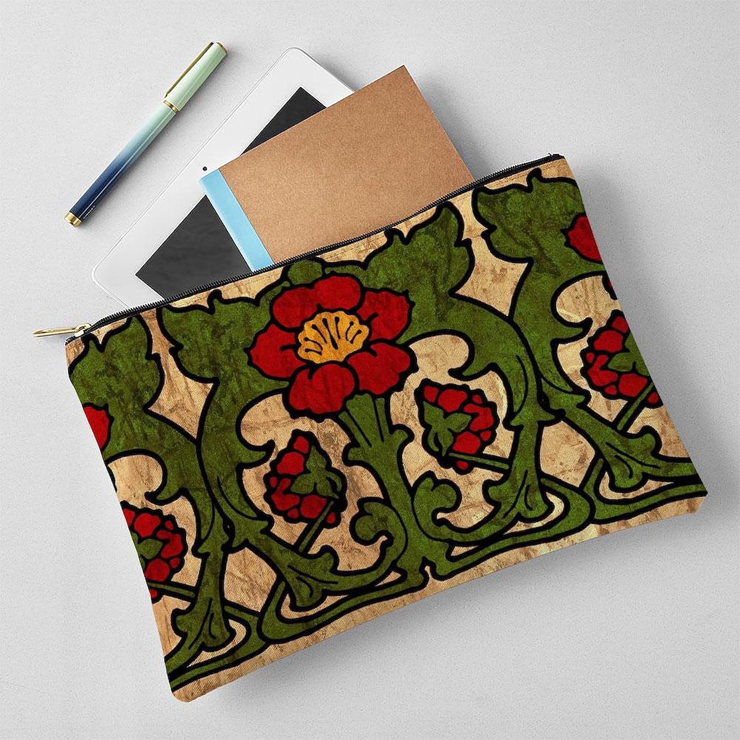 CafePress Art Nouveau Floral Motif Border Large Zipper Toiletry Pouch, 12.5" x 8.5"